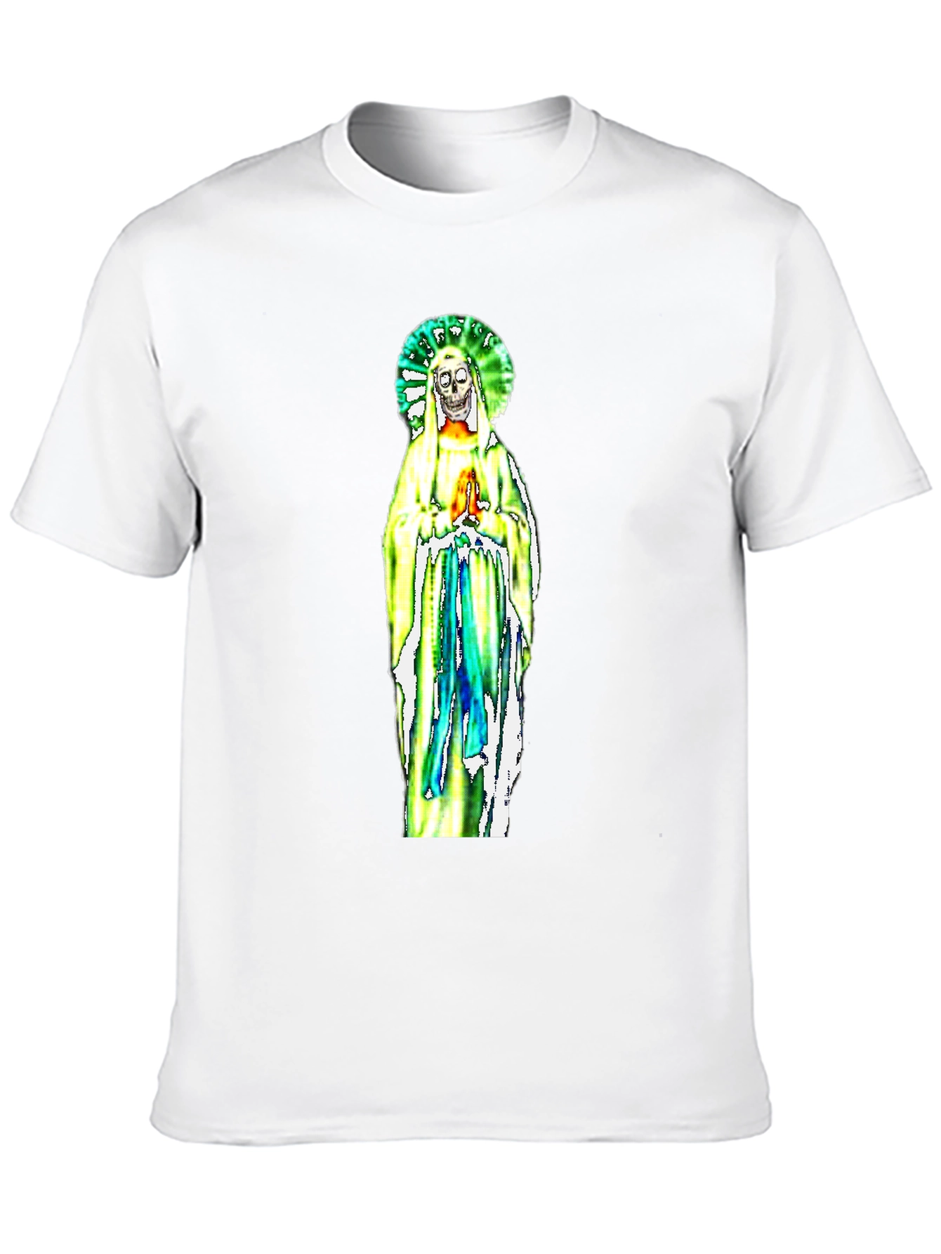 Black T-Shirt with Religious Skeleton Graphic