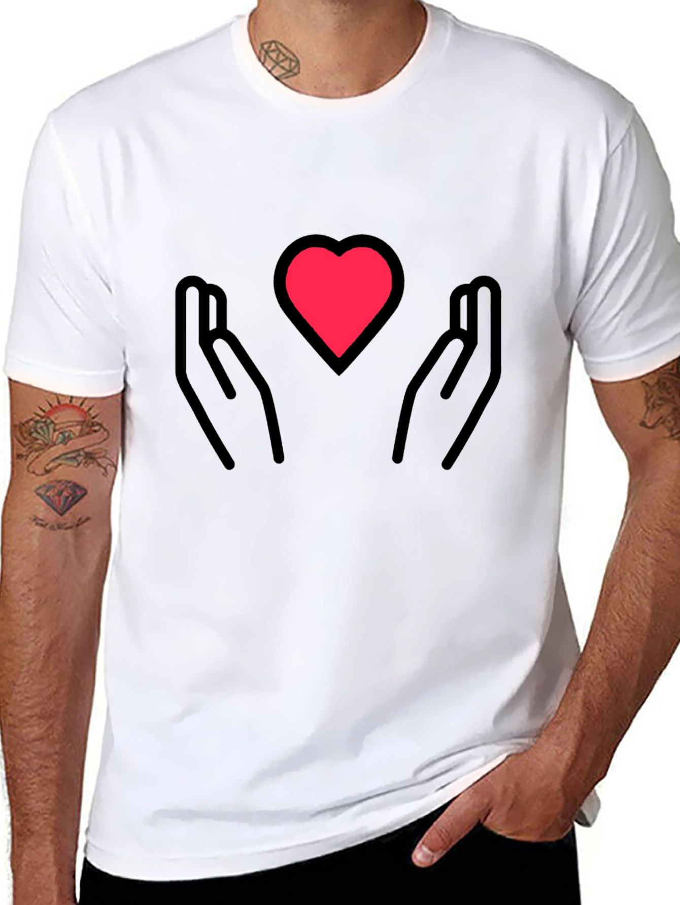 Heart in Hands Graphic Tee - Black Cotton Blend