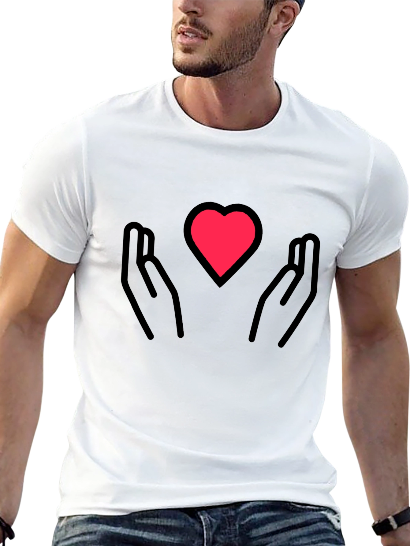 Heart in Hands Graphic Tee - Black Cotton Blend