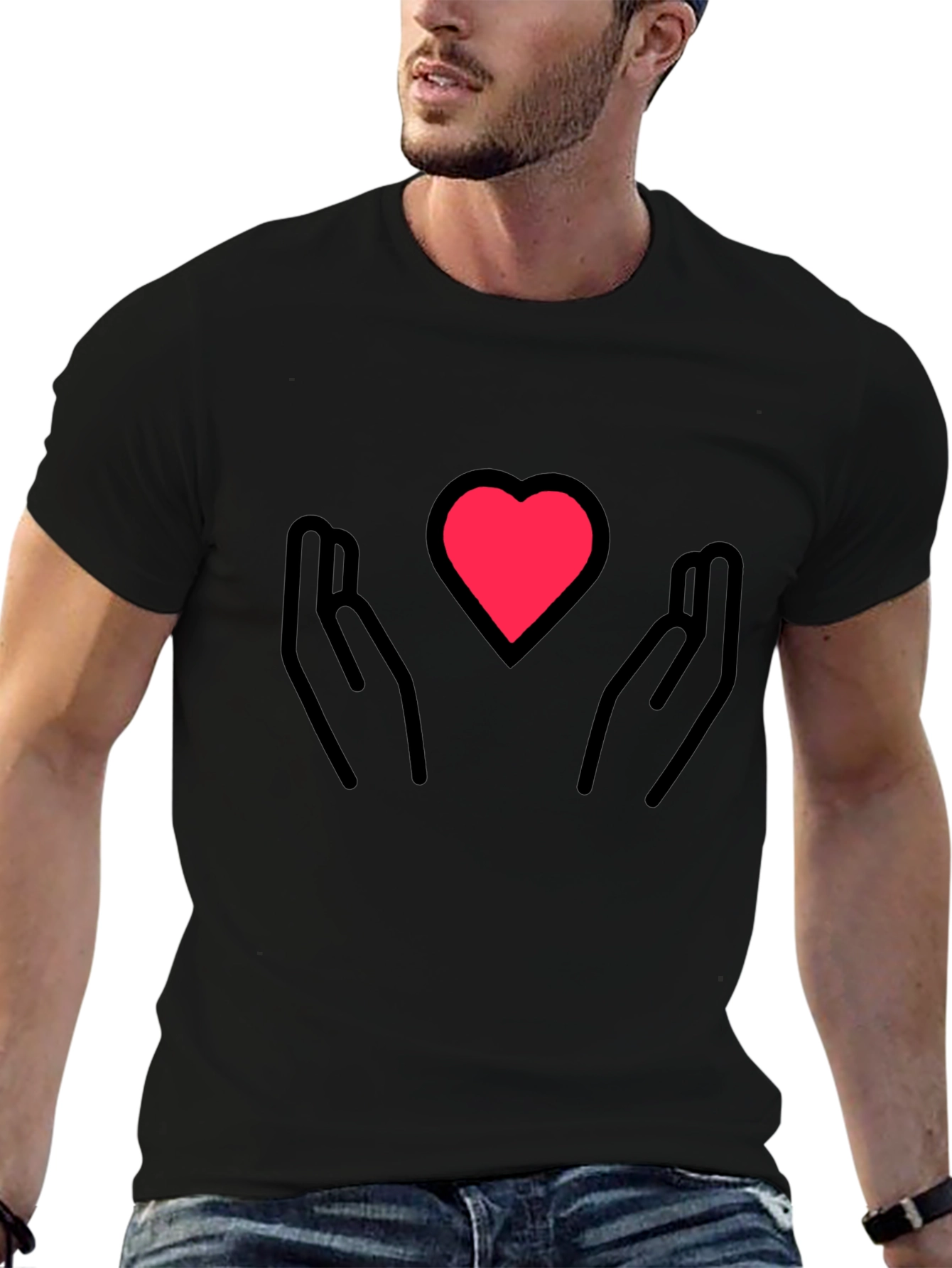 Heart in Hands Graphic Tee - Black Cotton Blend