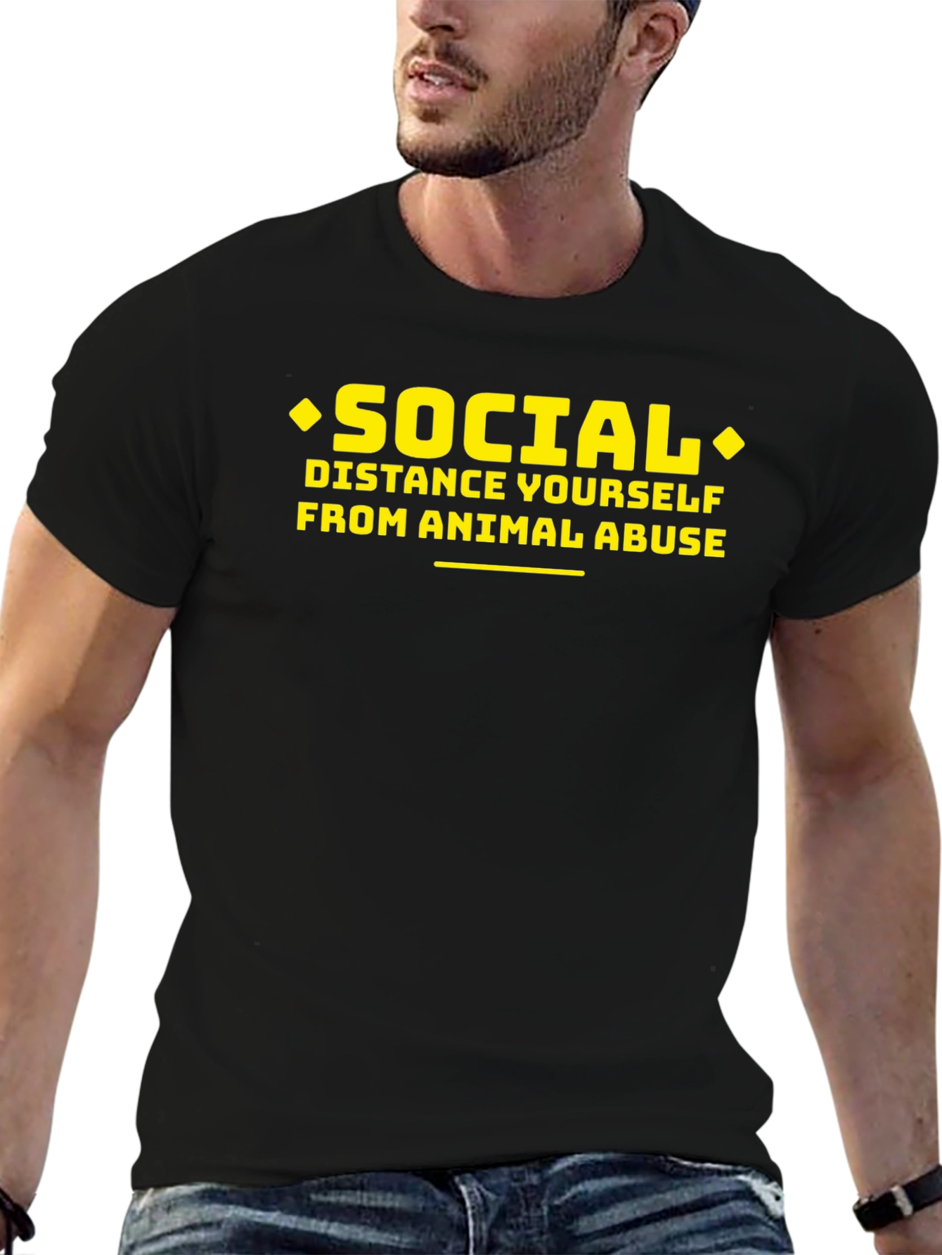 Social Distance From Animal Abuse Black T-Shirt