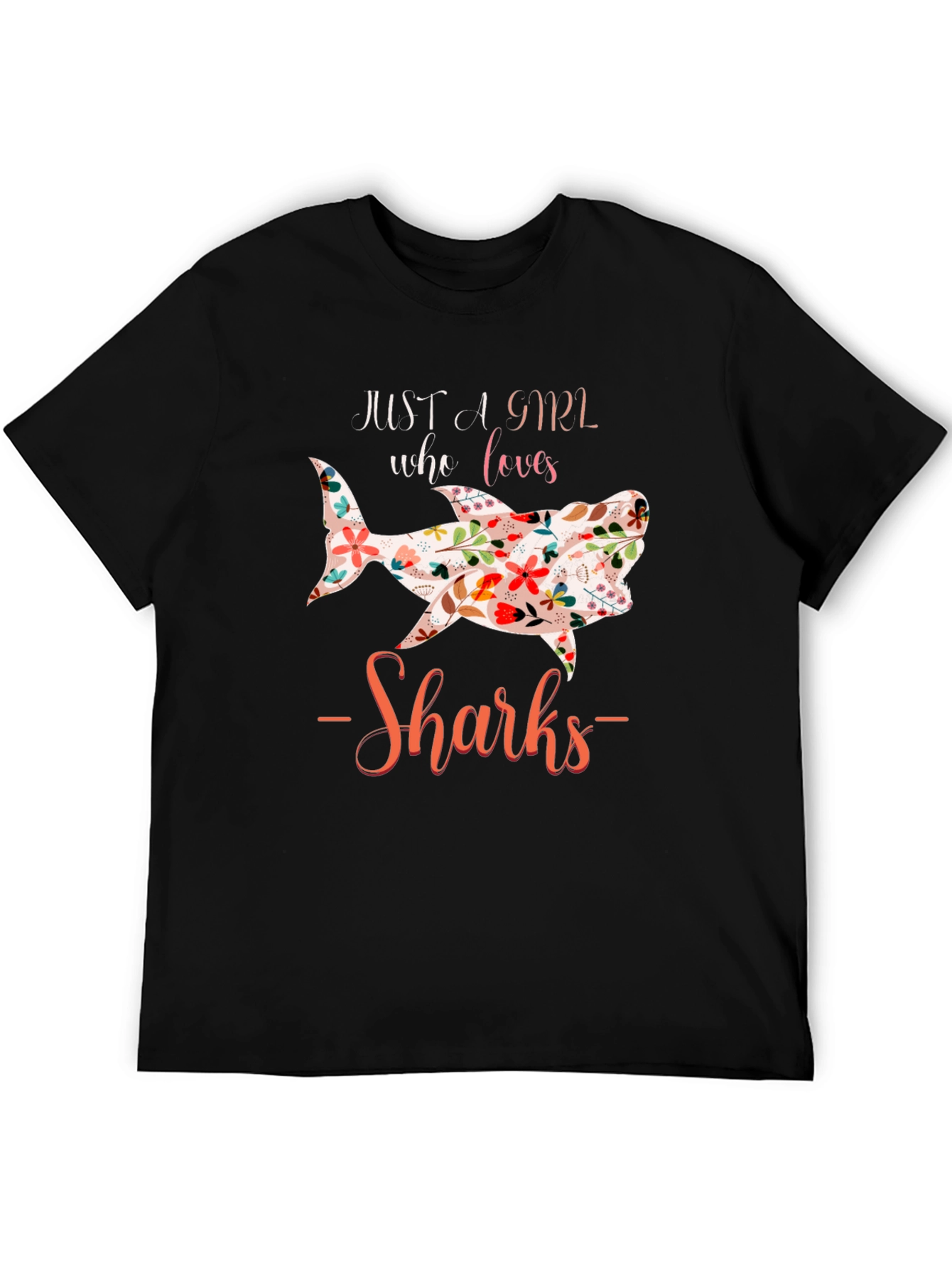Floral Shark Lover Black T-Shirt