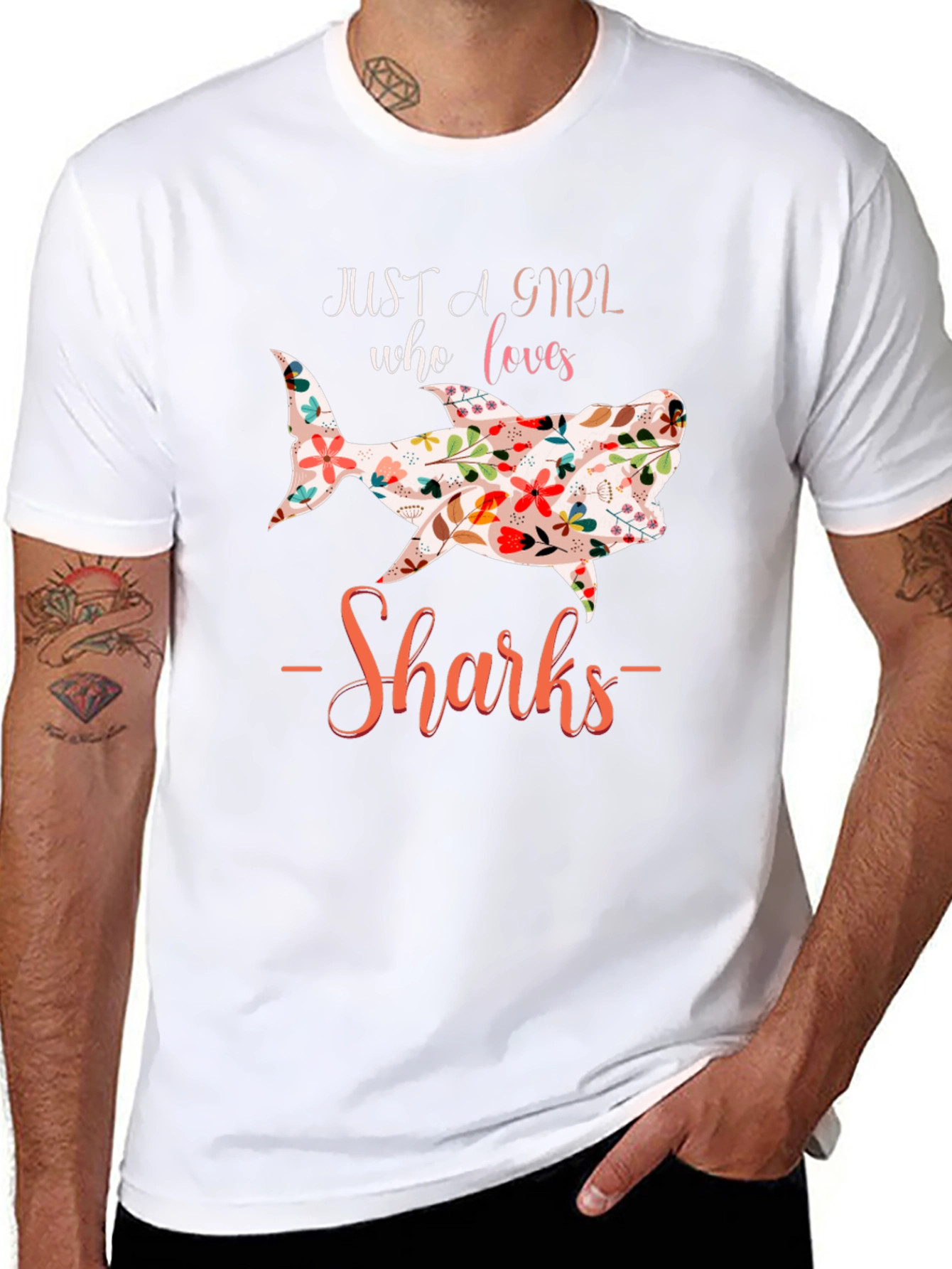 Floral Shark Lover Black T-Shirt