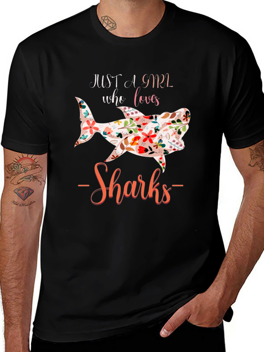Floral Shark Lover Black T-Shirt