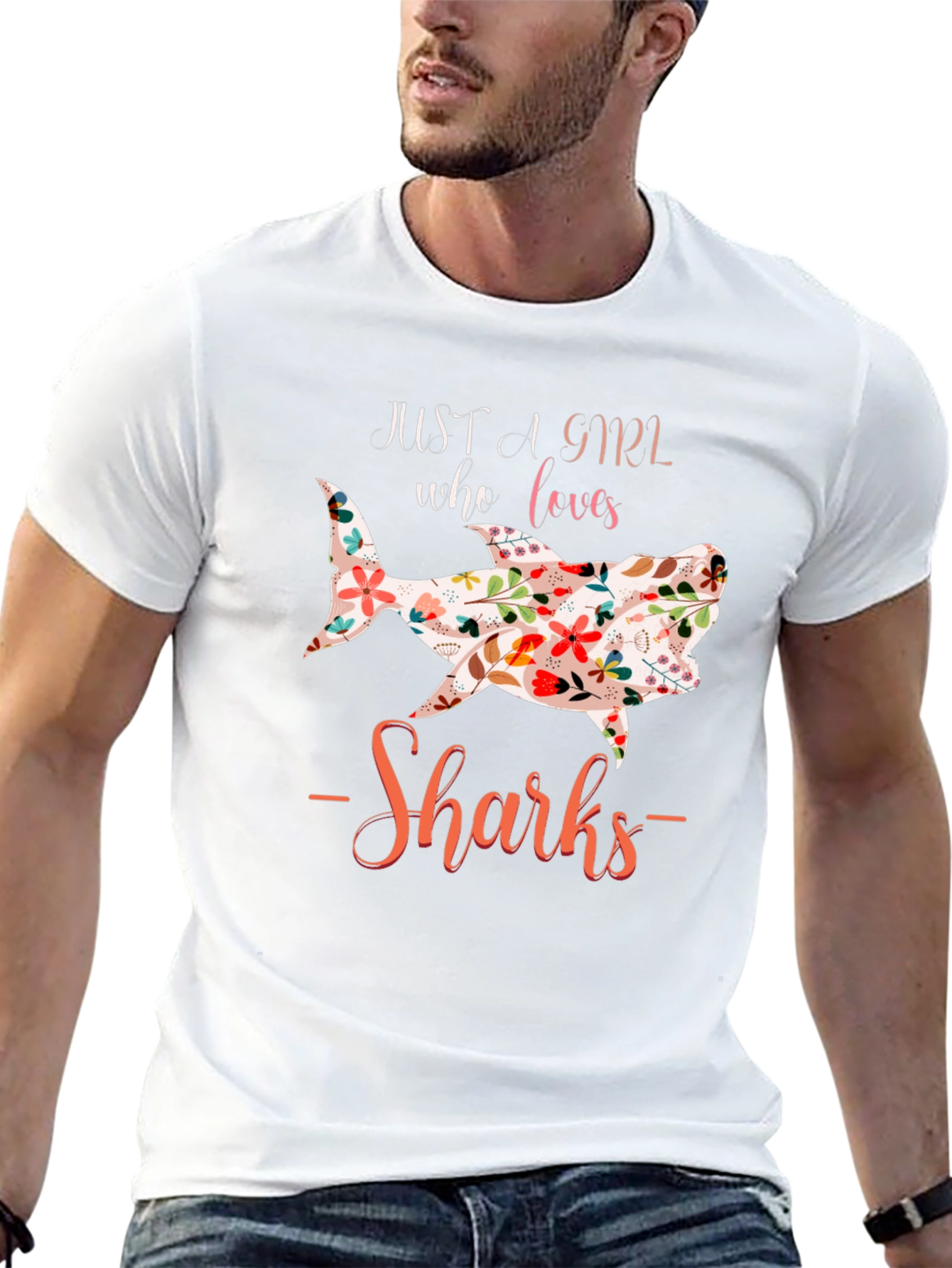 Floral Shark Lover Black T-Shirt