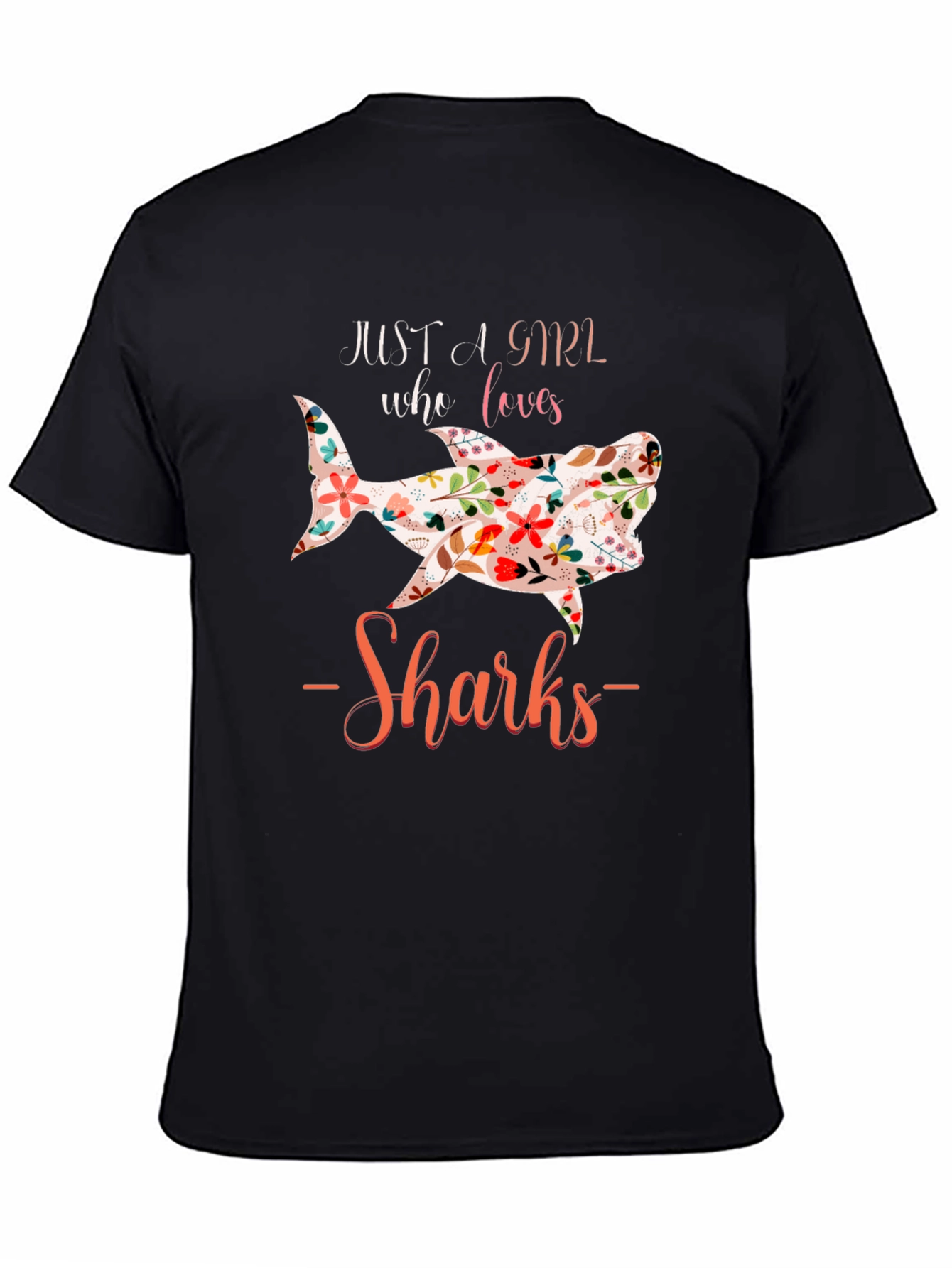 Floral Shark Lover Black T-Shirt