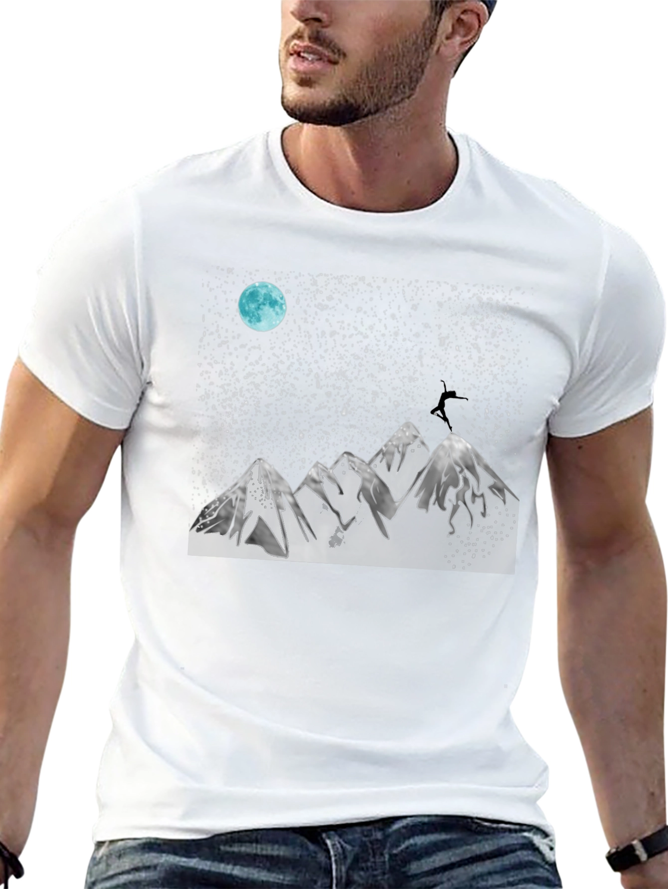 Night Sky Mountain Graphic Tee - Black Cotton Blend