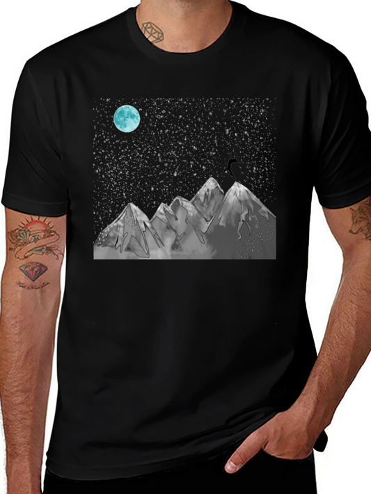 Night Sky Mountain Graphic Tee - Black Cotton Blend