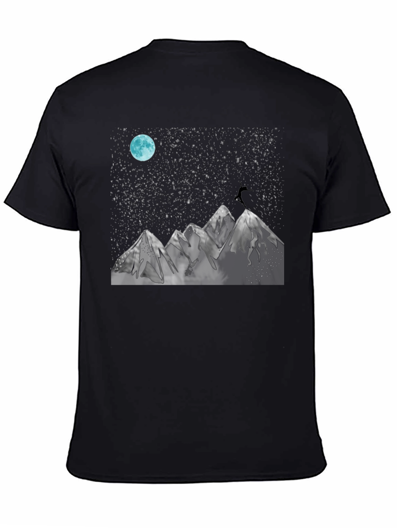 Night Sky Mountain Graphic Tee - Black Cotton Blend
