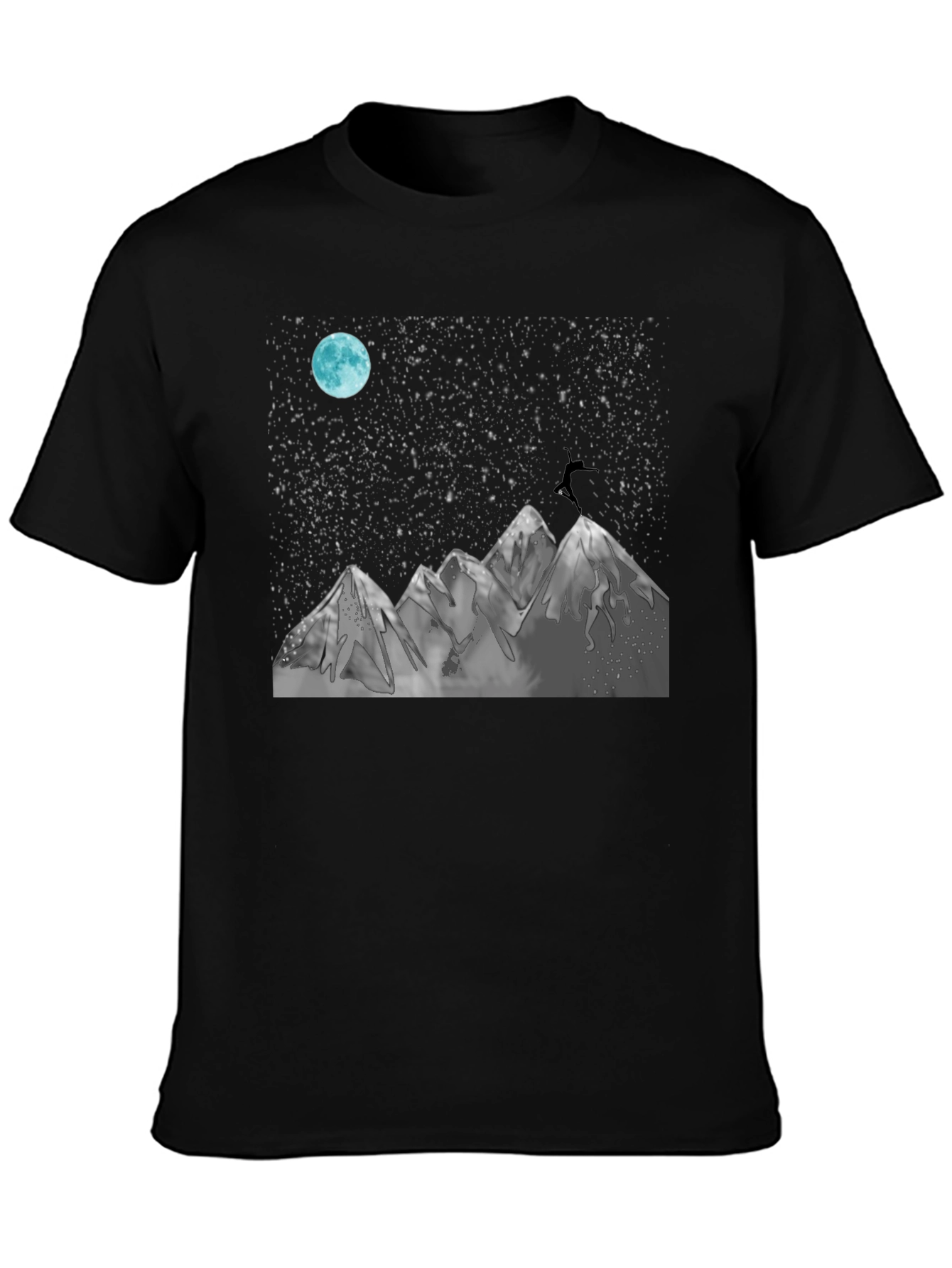 Night Sky Mountain Graphic Tee - Black Cotton Blend