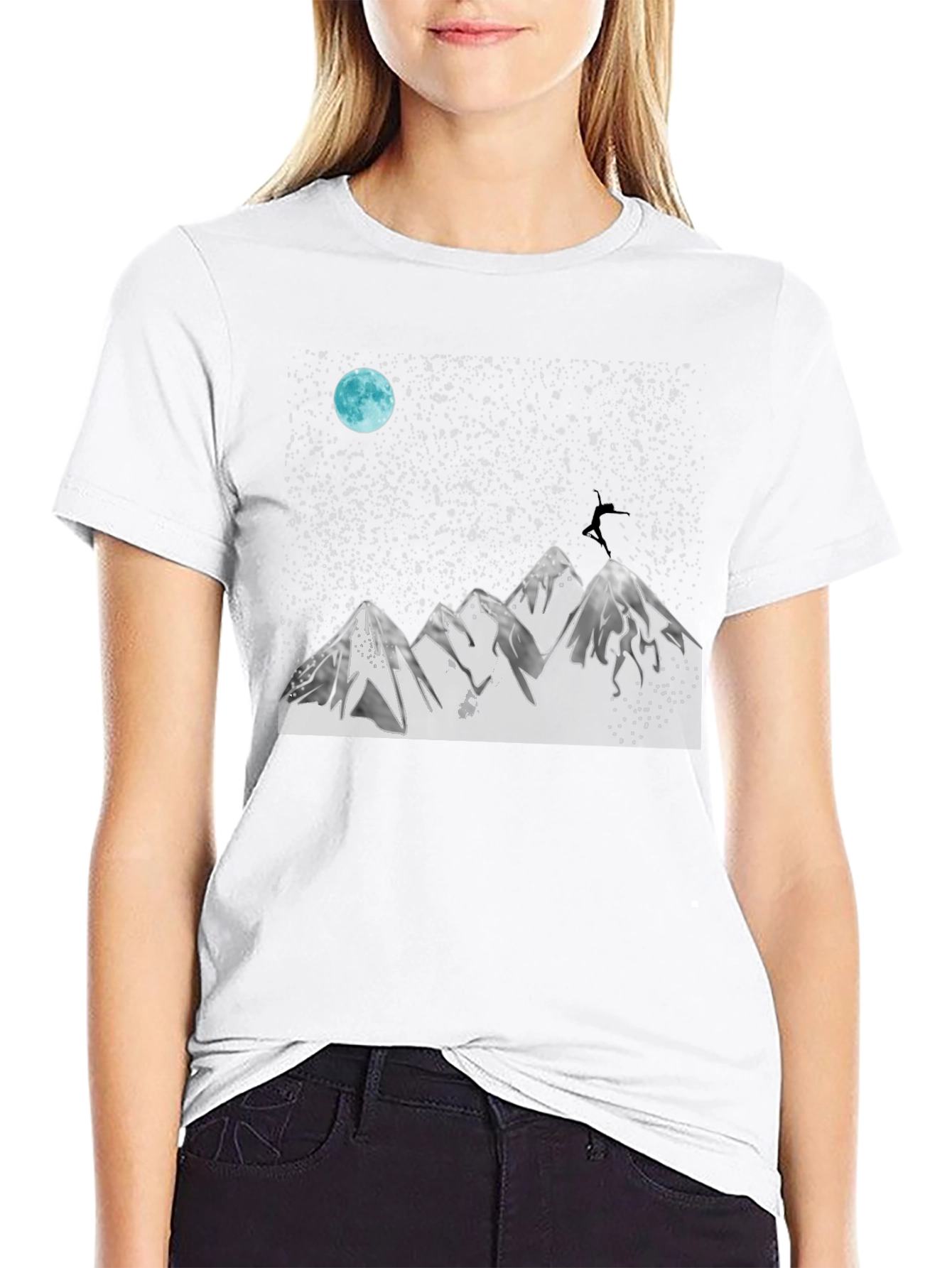 Night Sky Mountain Graphic Tee - Black Cotton Blend