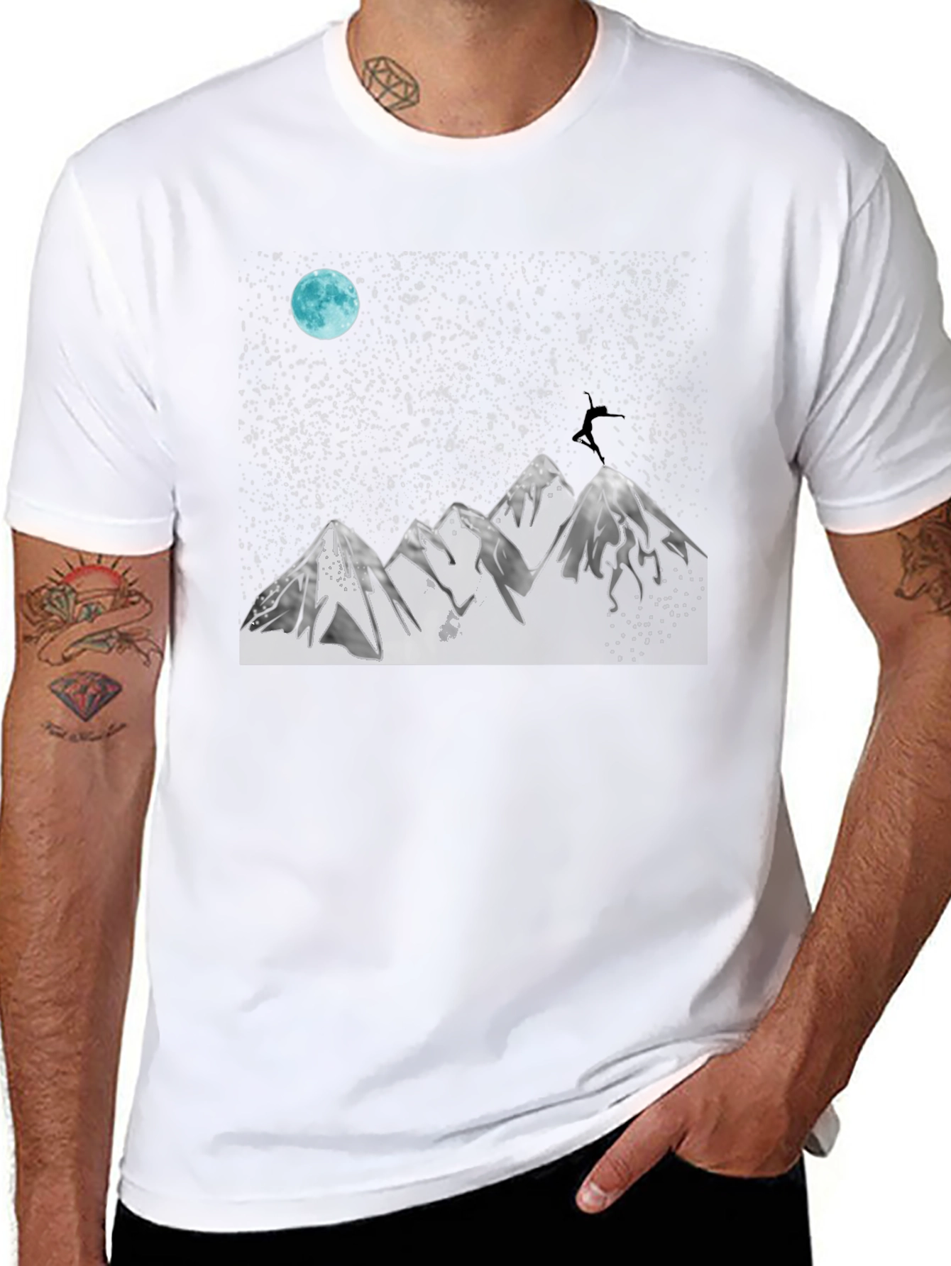 Night Sky Mountain Graphic Tee - Black Cotton Blend
