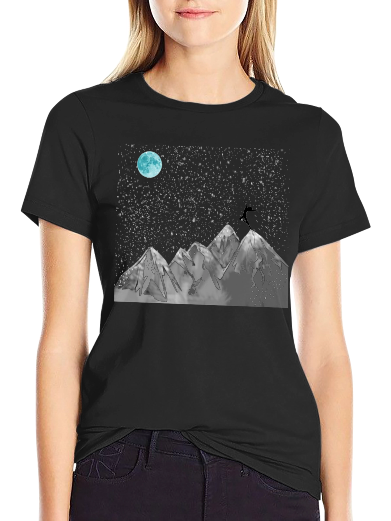 Night Sky Mountain Graphic Tee - Black Cotton Blend