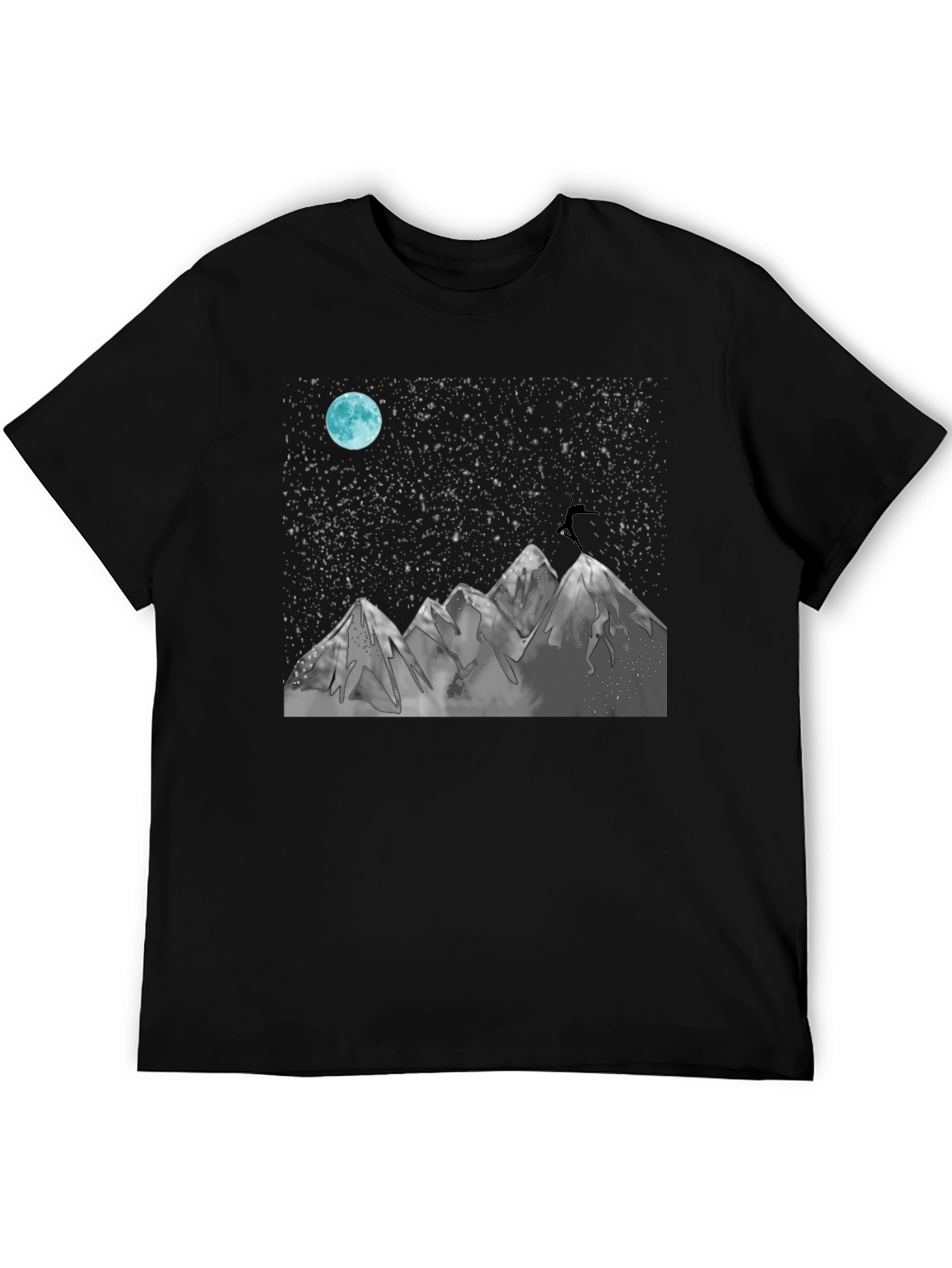 Night Sky Mountain Graphic Tee - Black Cotton Blend