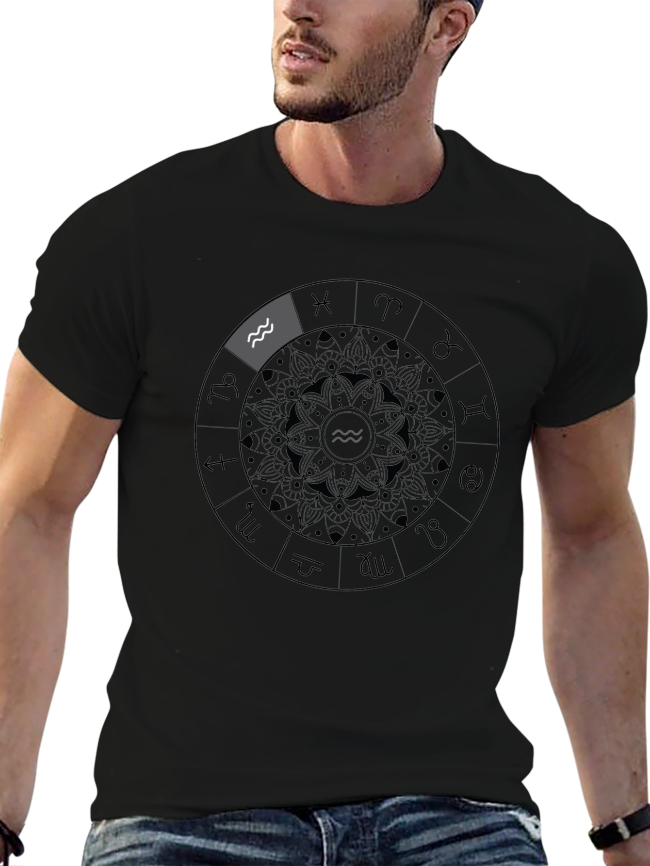 Aquarius Zodiac T-Shirt - Black Astrology Tee