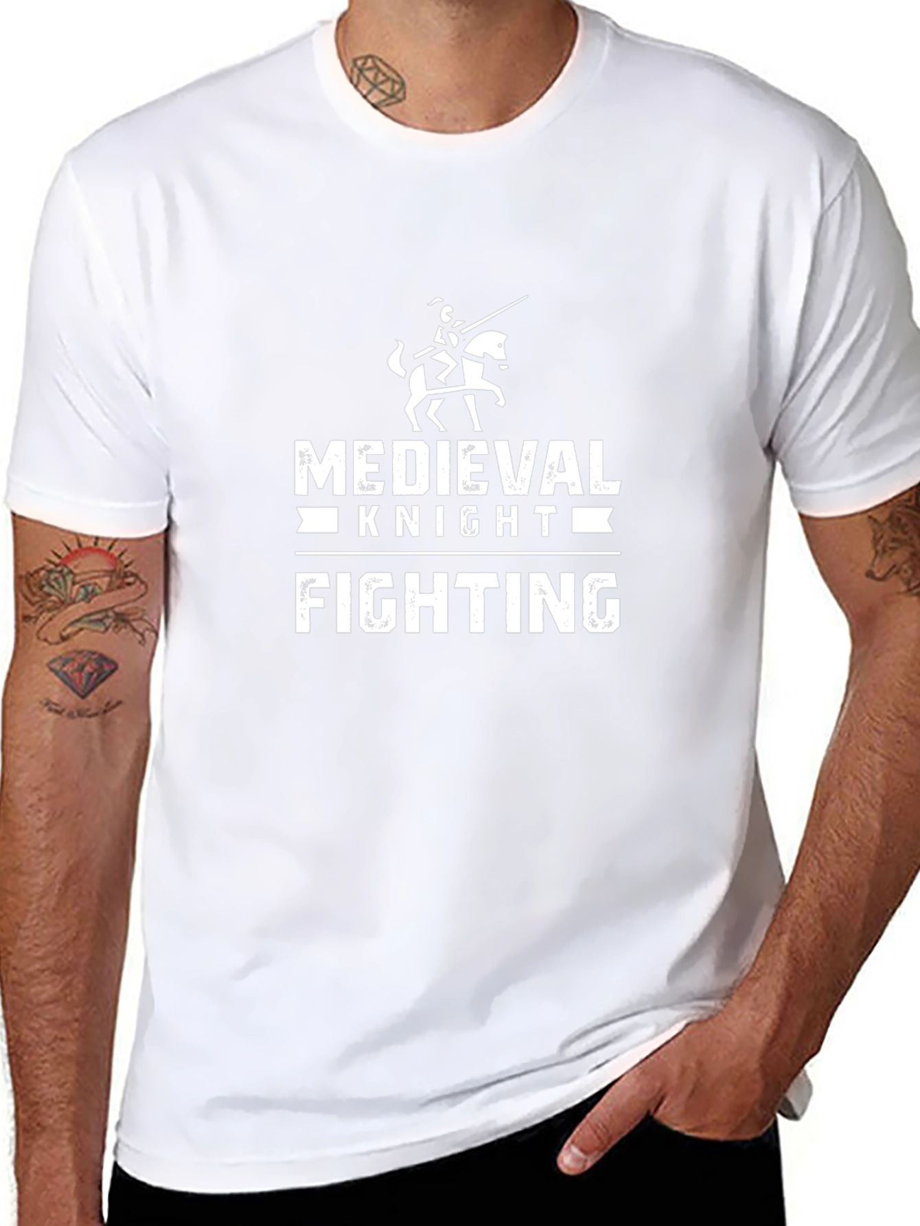 Medieval Knight Fighting Black Graphic T-Shirt