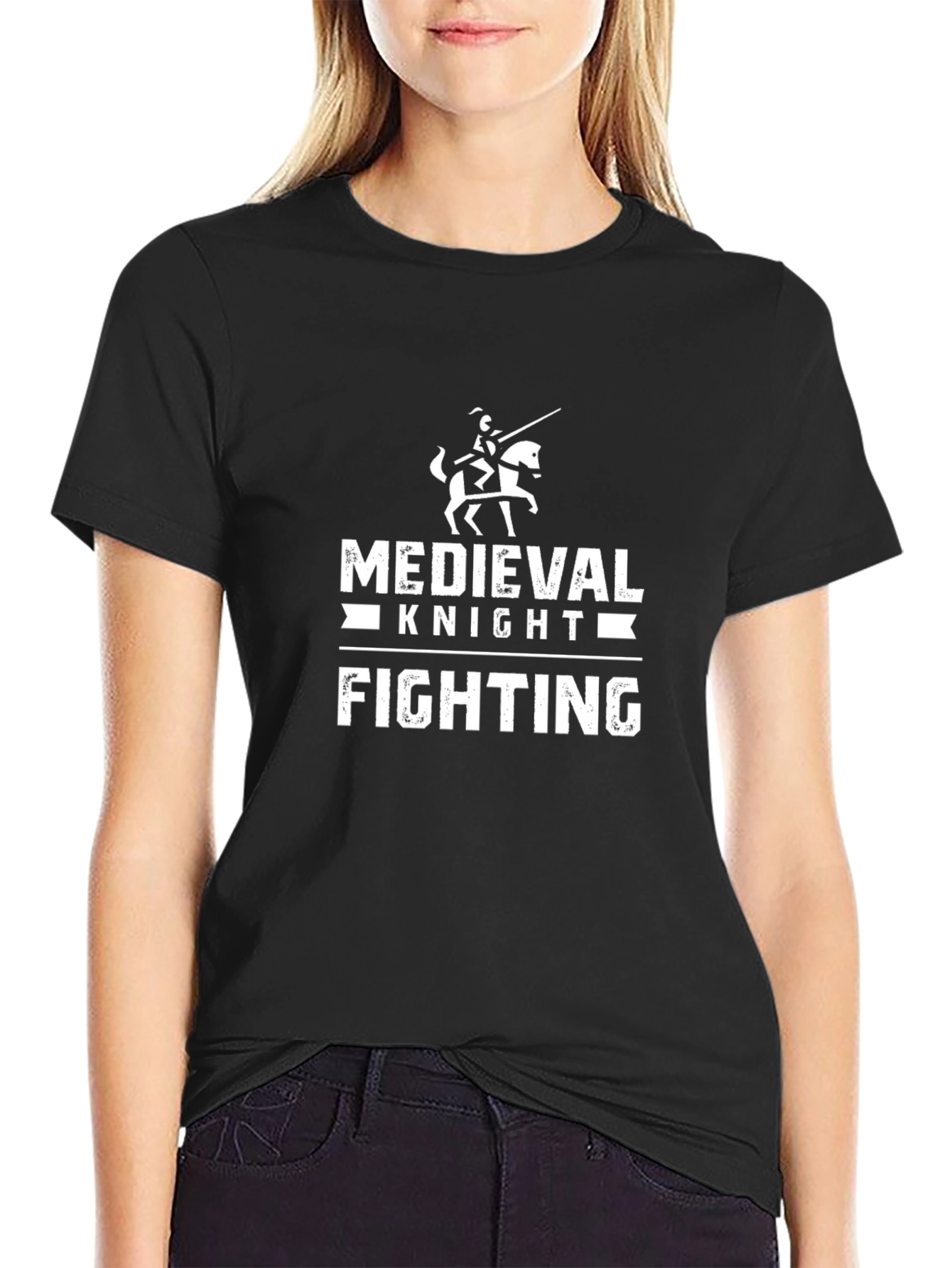 Medieval Knight Fighting Black Graphic T-Shirt