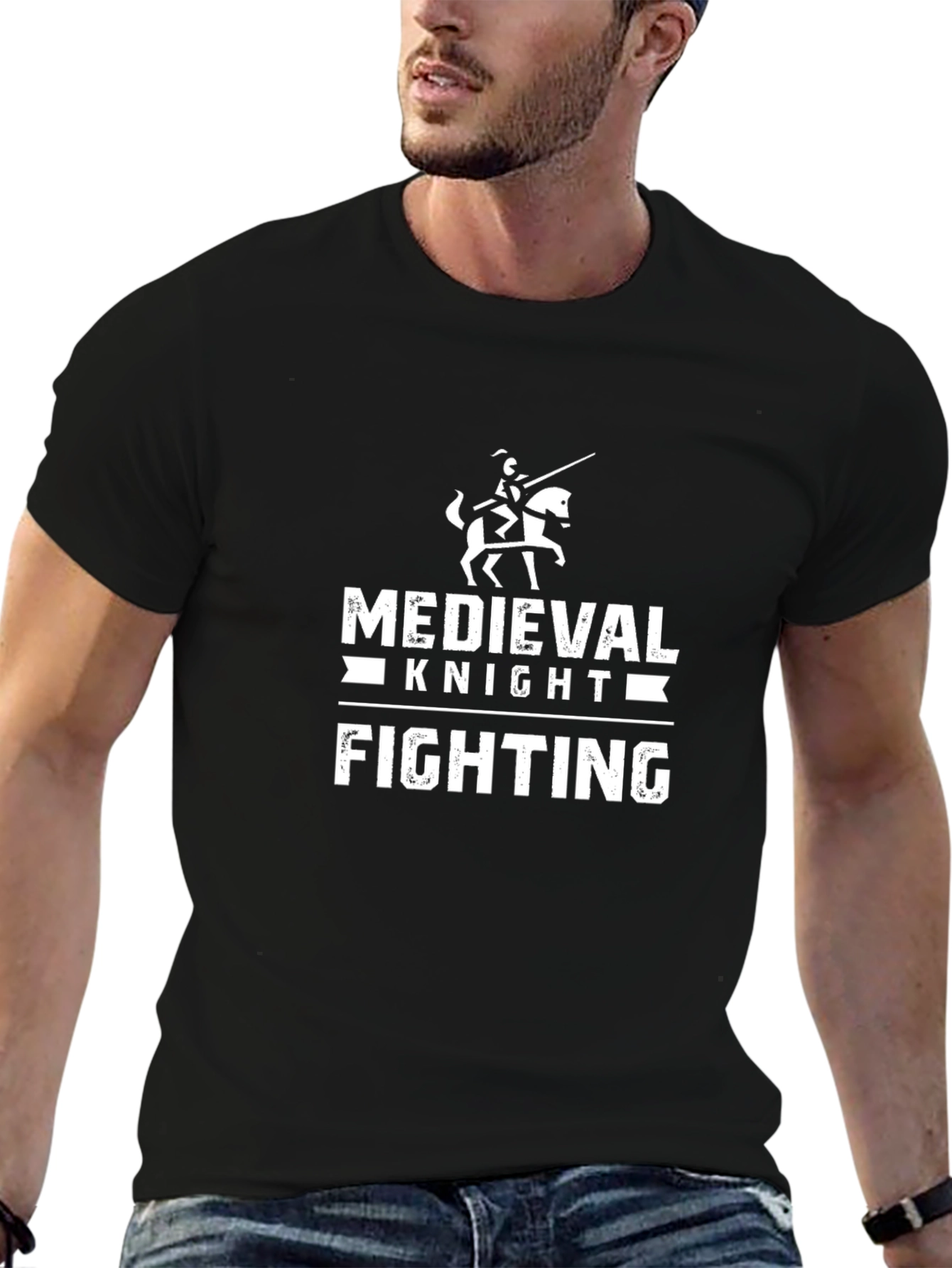 Medieval Knight Fighting Black Graphic T-Shirt