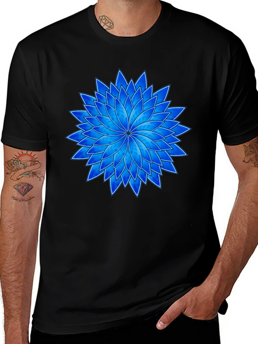 Blue Flower Graphic Black T-Shirt