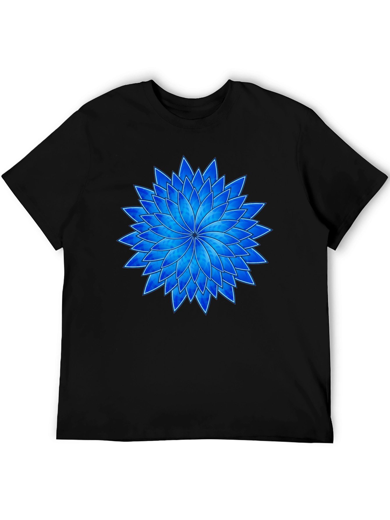 Blue Flower Graphic Black T-Shirt