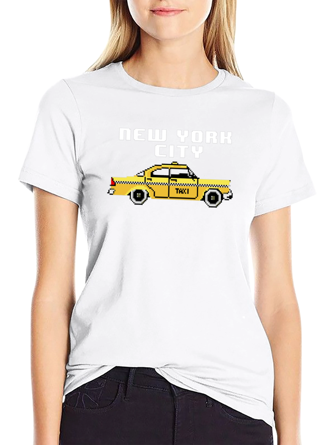New York City Pixel Taxi Graphic T-Shirt