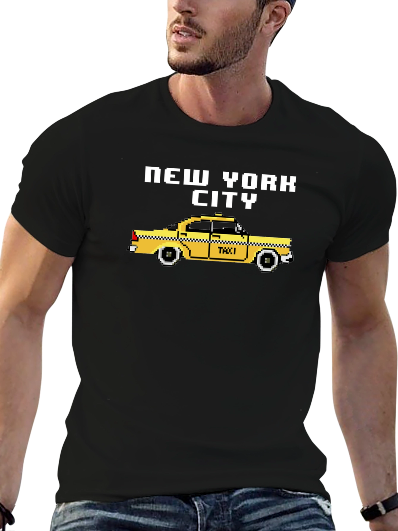 New York City Pixel Taxi Graphic T-Shirt