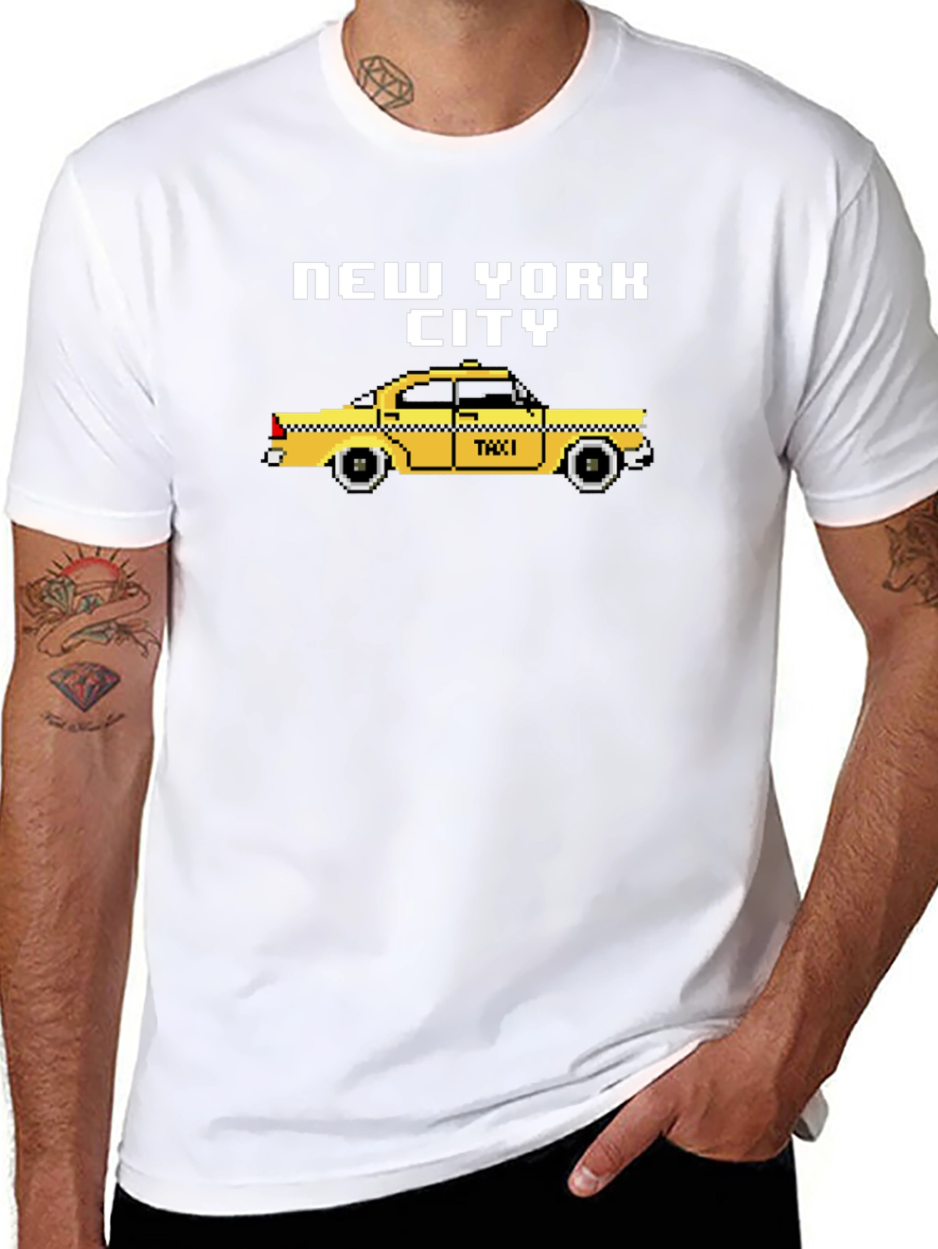New York City Pixel Taxi Graphic T-Shirt