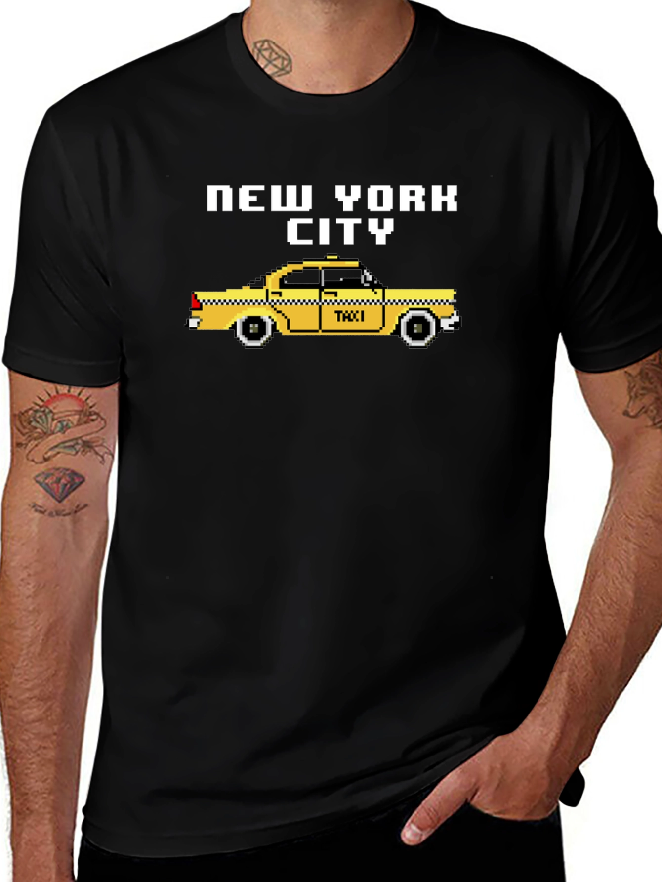 New York City Pixel Taxi Graphic T-Shirt