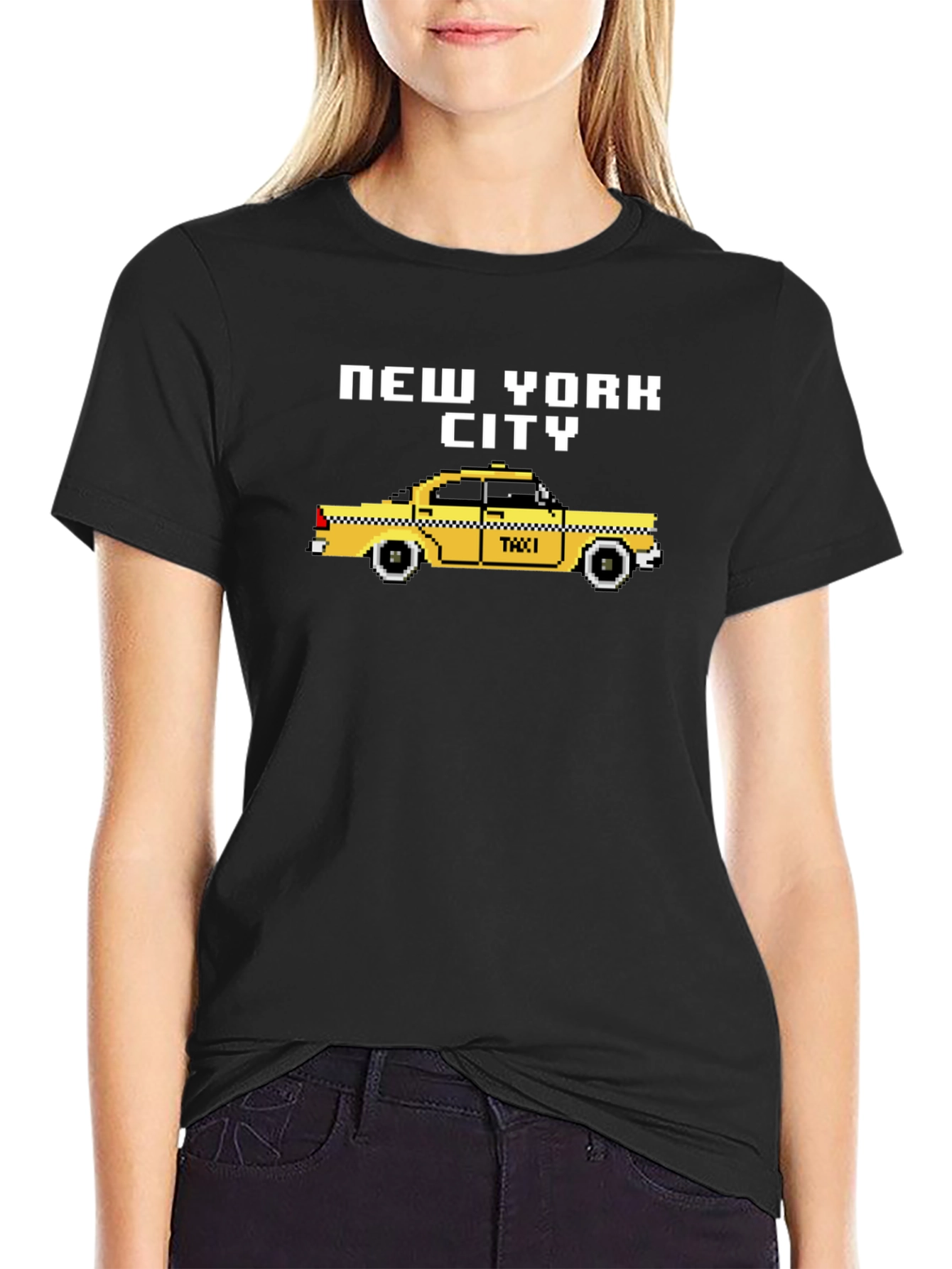 New York City Pixel Taxi Graphic T-Shirt
