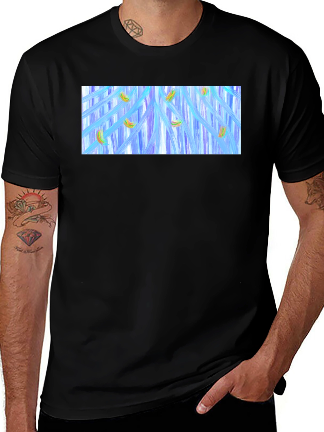 Abstract Banana Waterfall Graphic Tee - Black