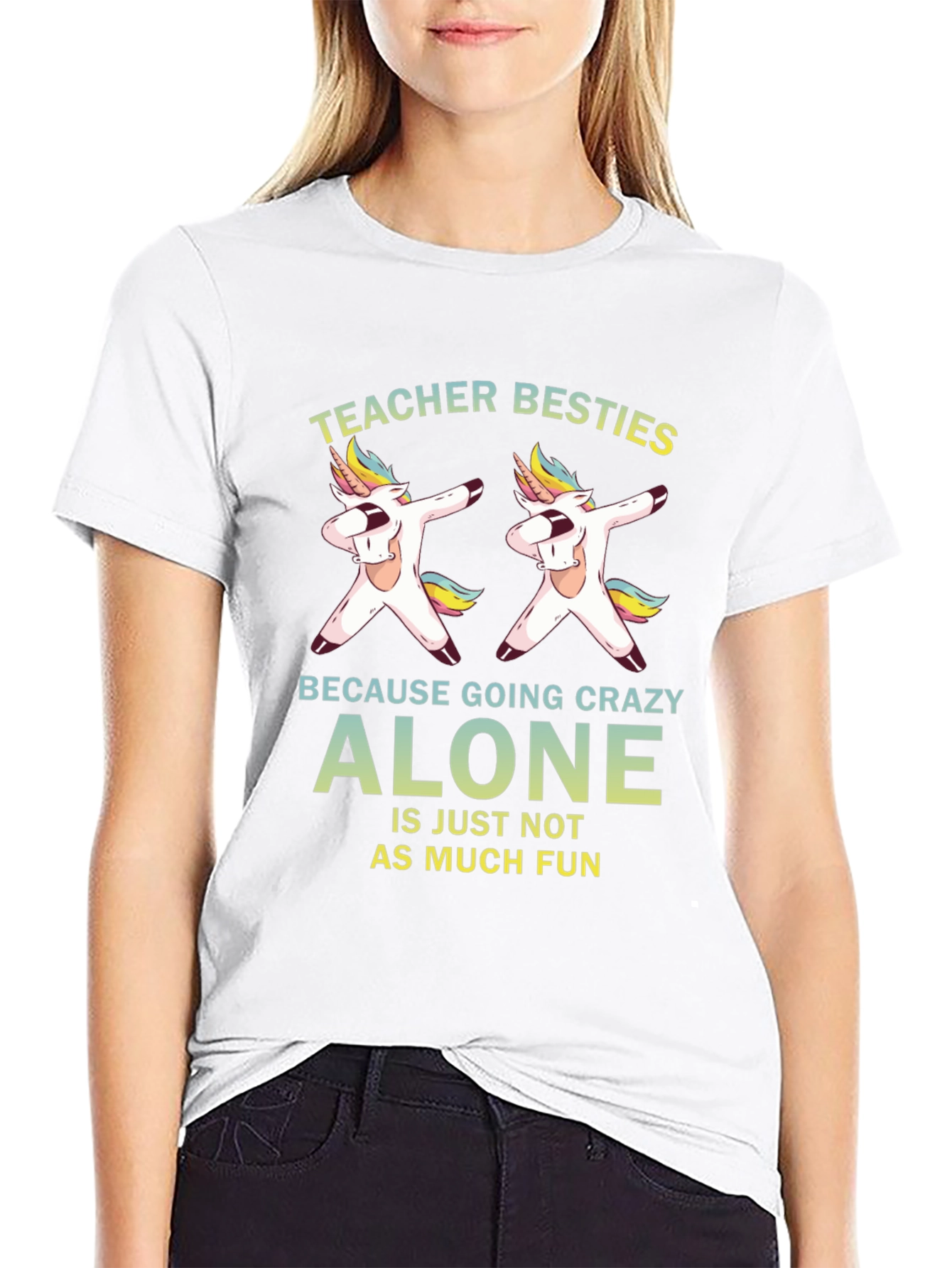 Teacher Besties Unicorn Dabbing Black T-Shirt