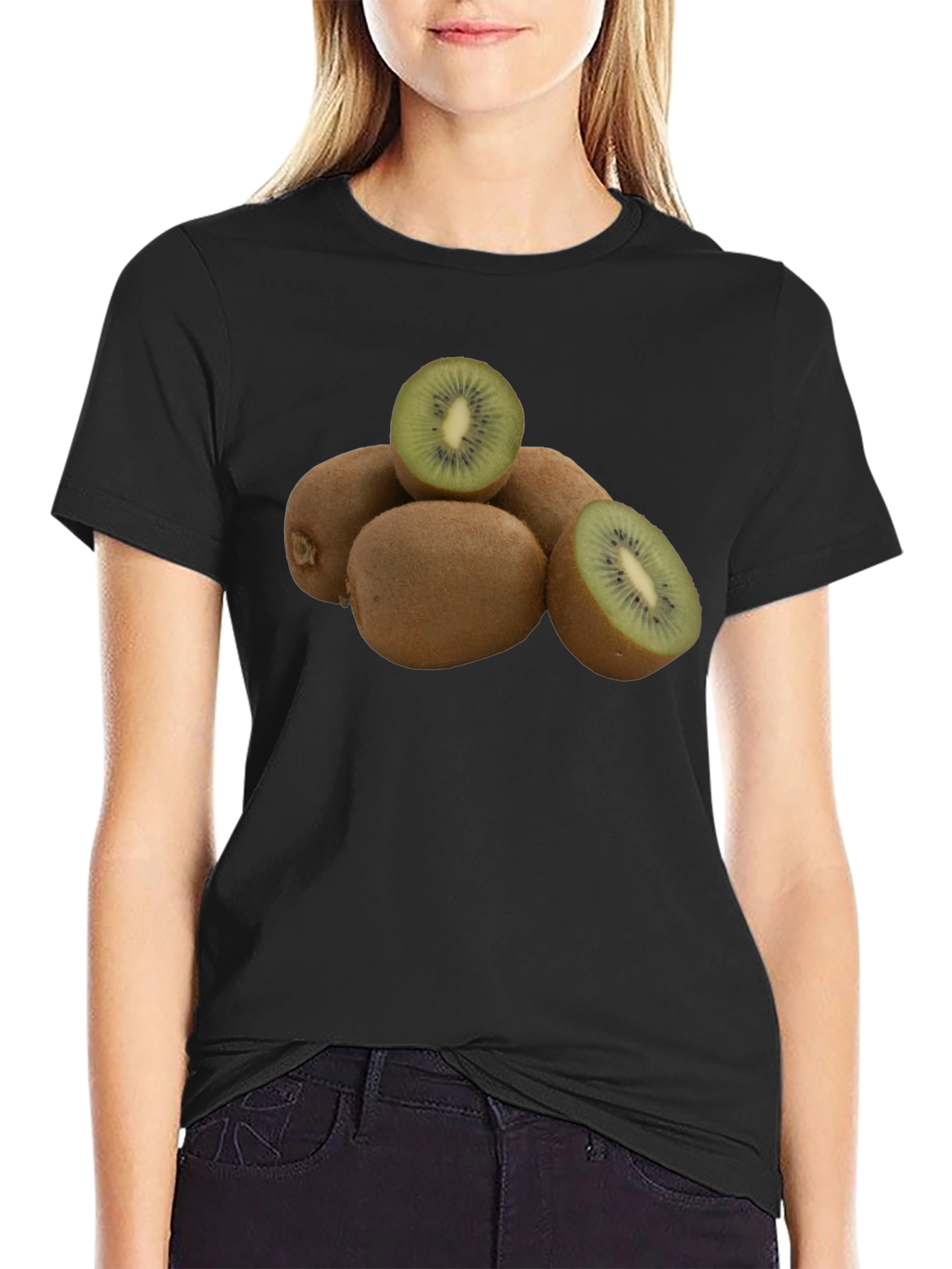 Kiwi Fruit Graphic Black T-Shirt