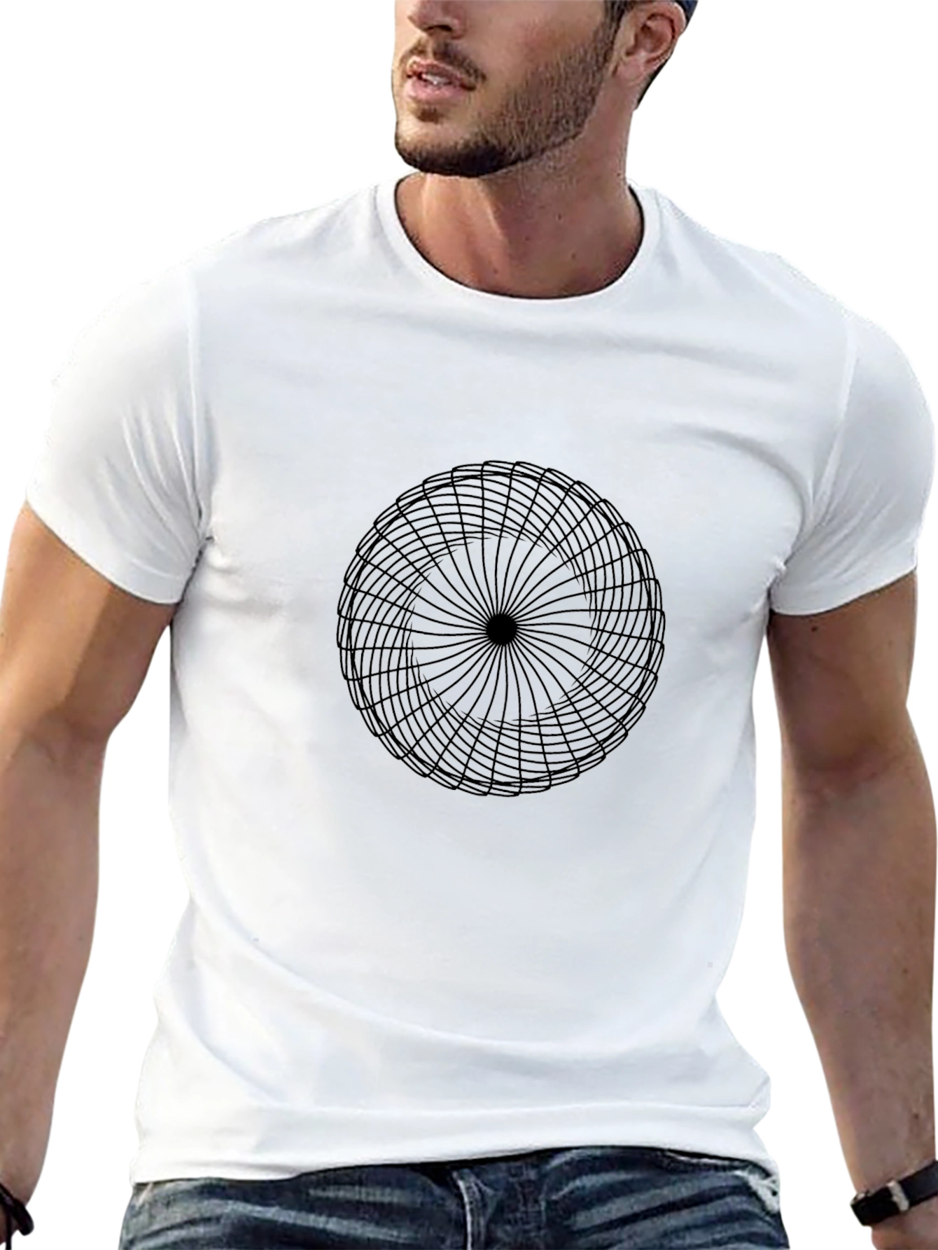 Geometric Circle Graphic Print Black T-Shirt