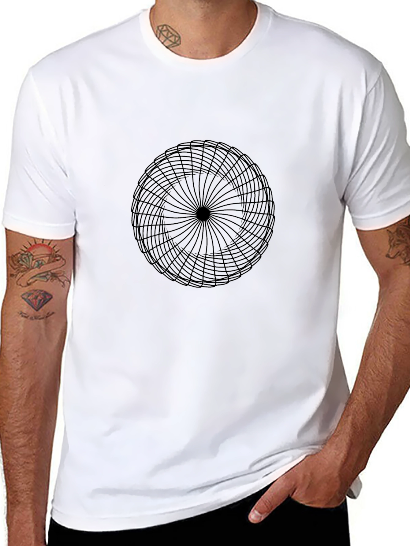 Geometric Circle Graphic Print Black T-Shirt