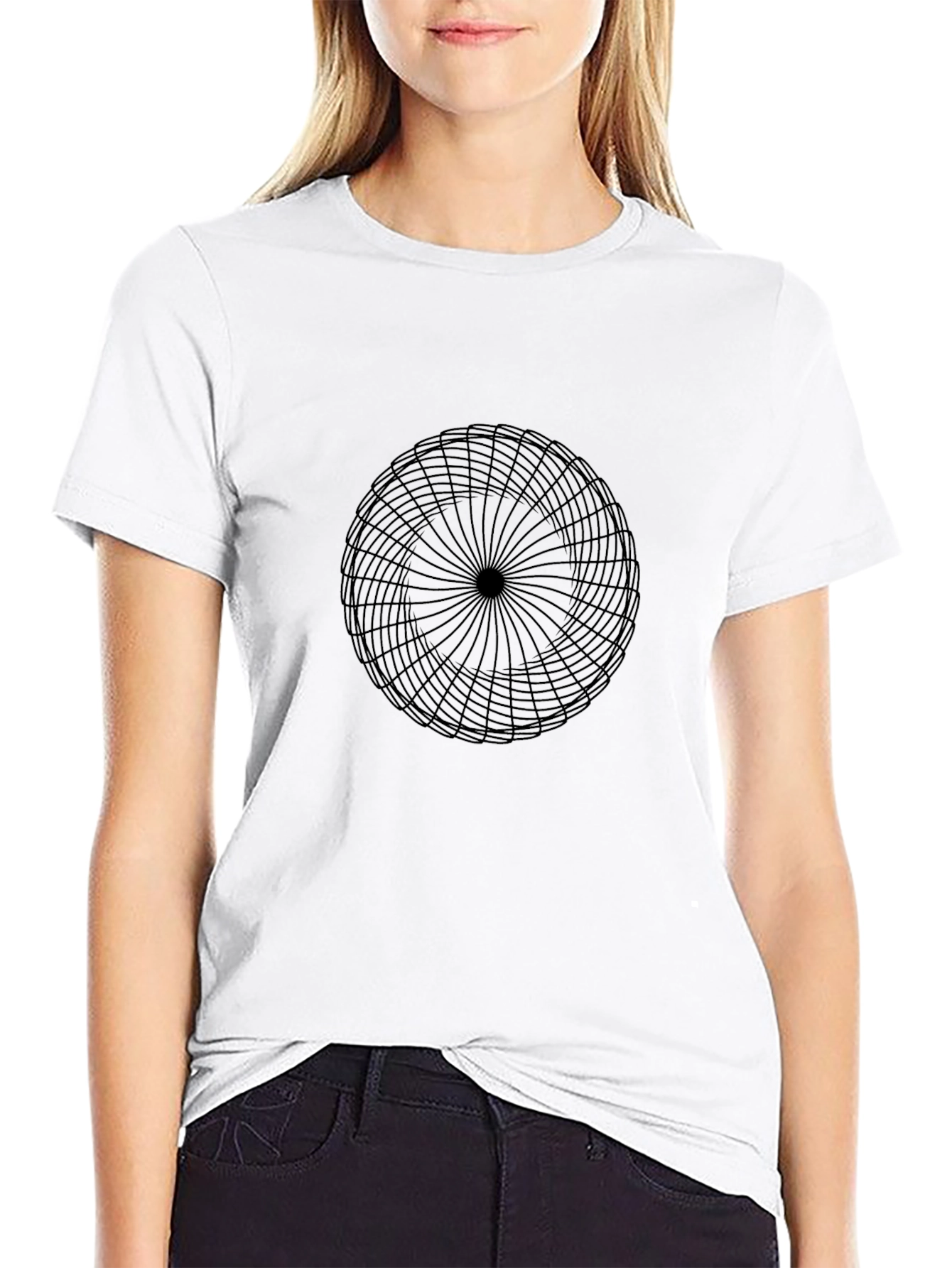 Geometric Circle Graphic Print Black T-Shirt