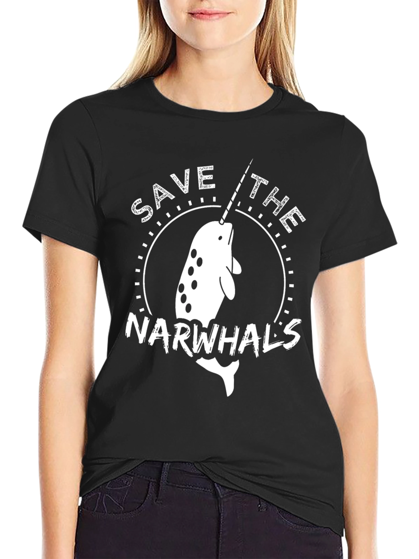 Save the Narwhals T-Shirt - Black Cotton Tee