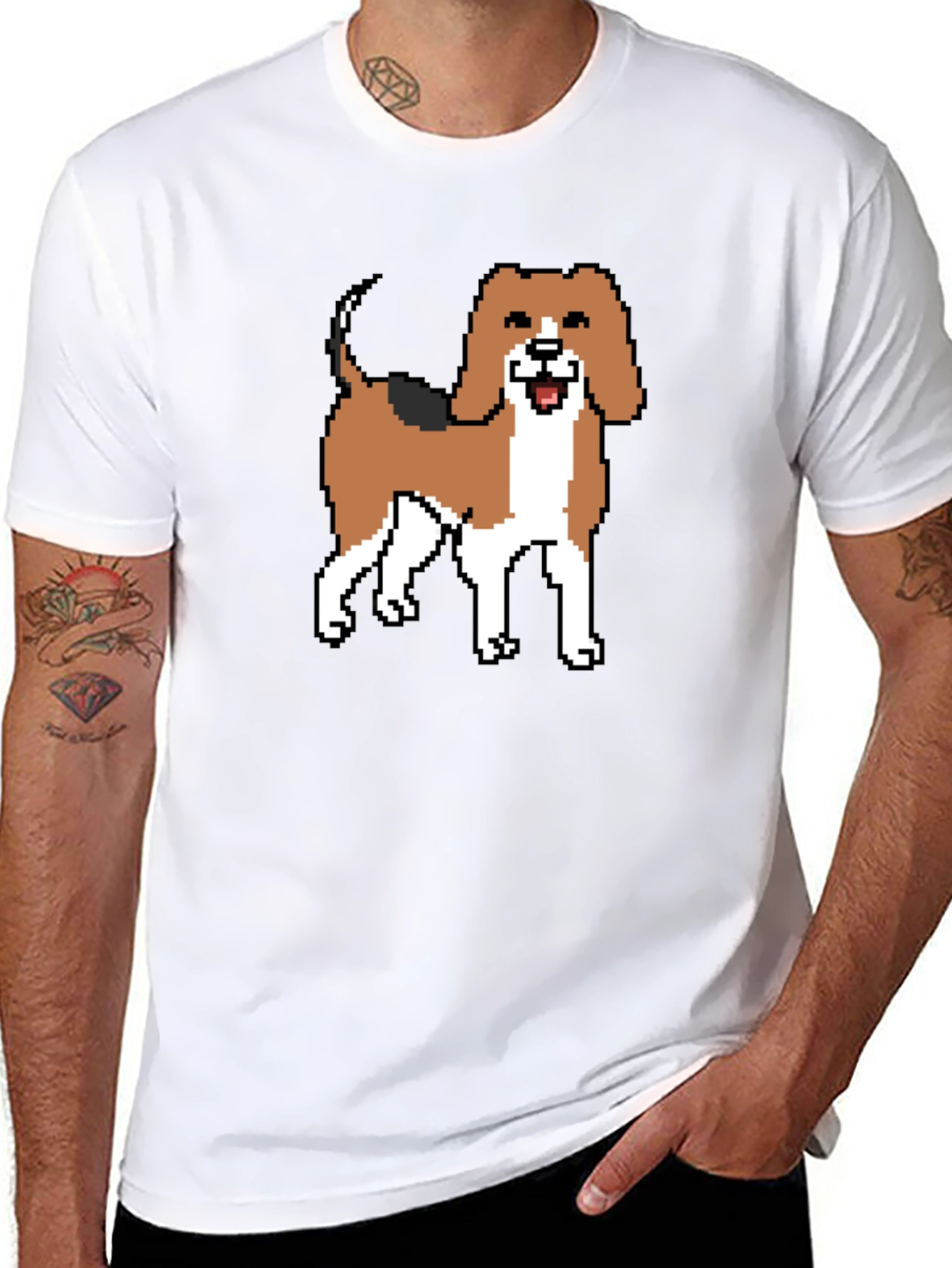 Pixel Art Beagle Dog Black T-Shirt