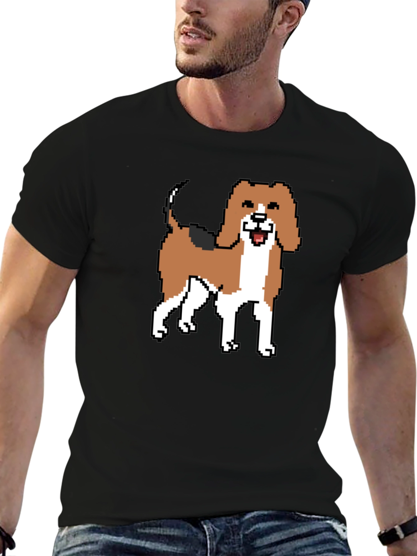 Pixel Art Beagle Dog Black T-Shirt