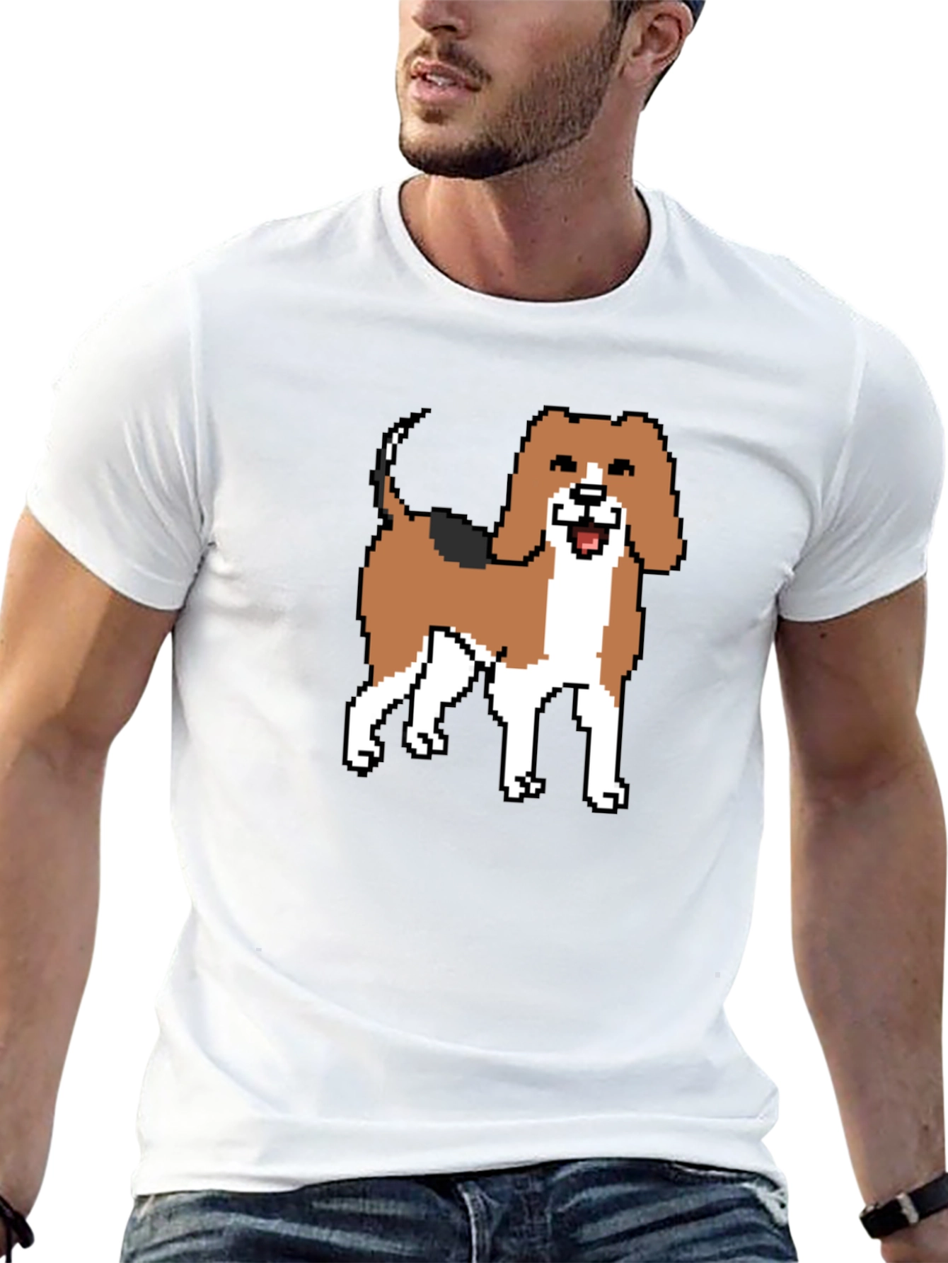 Pixel Art Beagle Dog Black T-Shirt