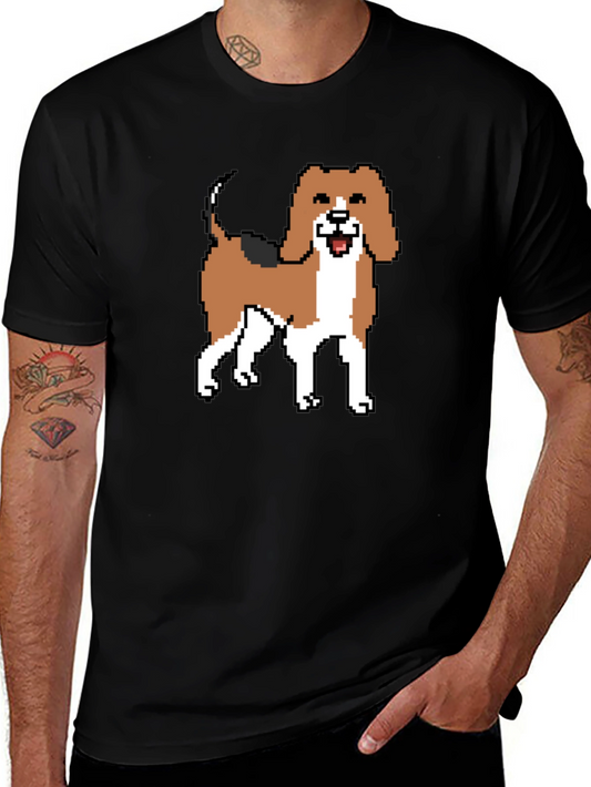 Pixel Art Beagle Dog Black T-Shirt