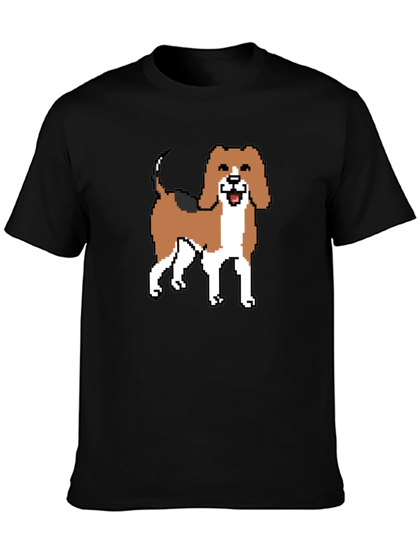 Pixel Art Beagle Dog Black T-Shirt