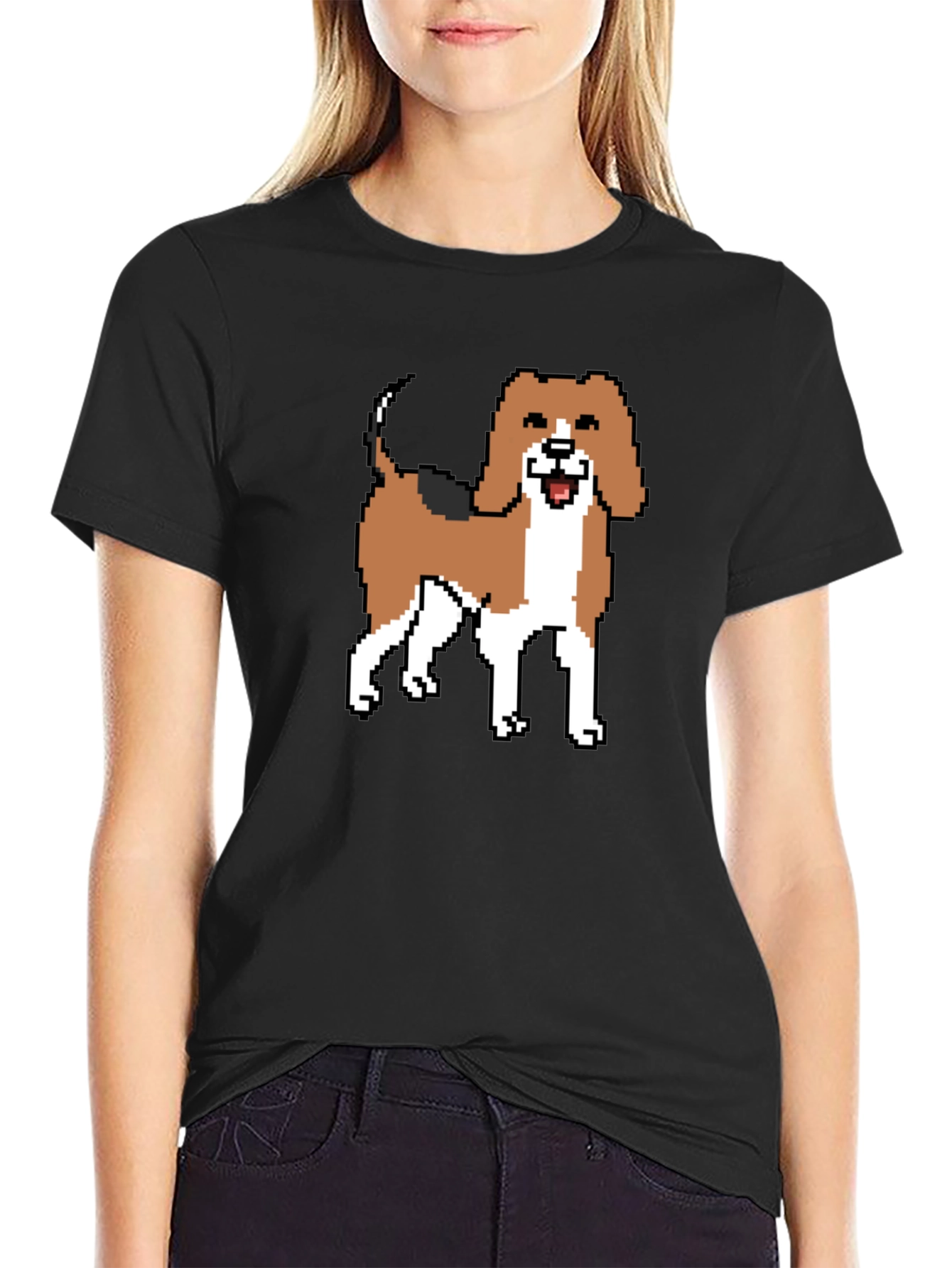 Pixel Art Beagle Dog Black T-Shirt