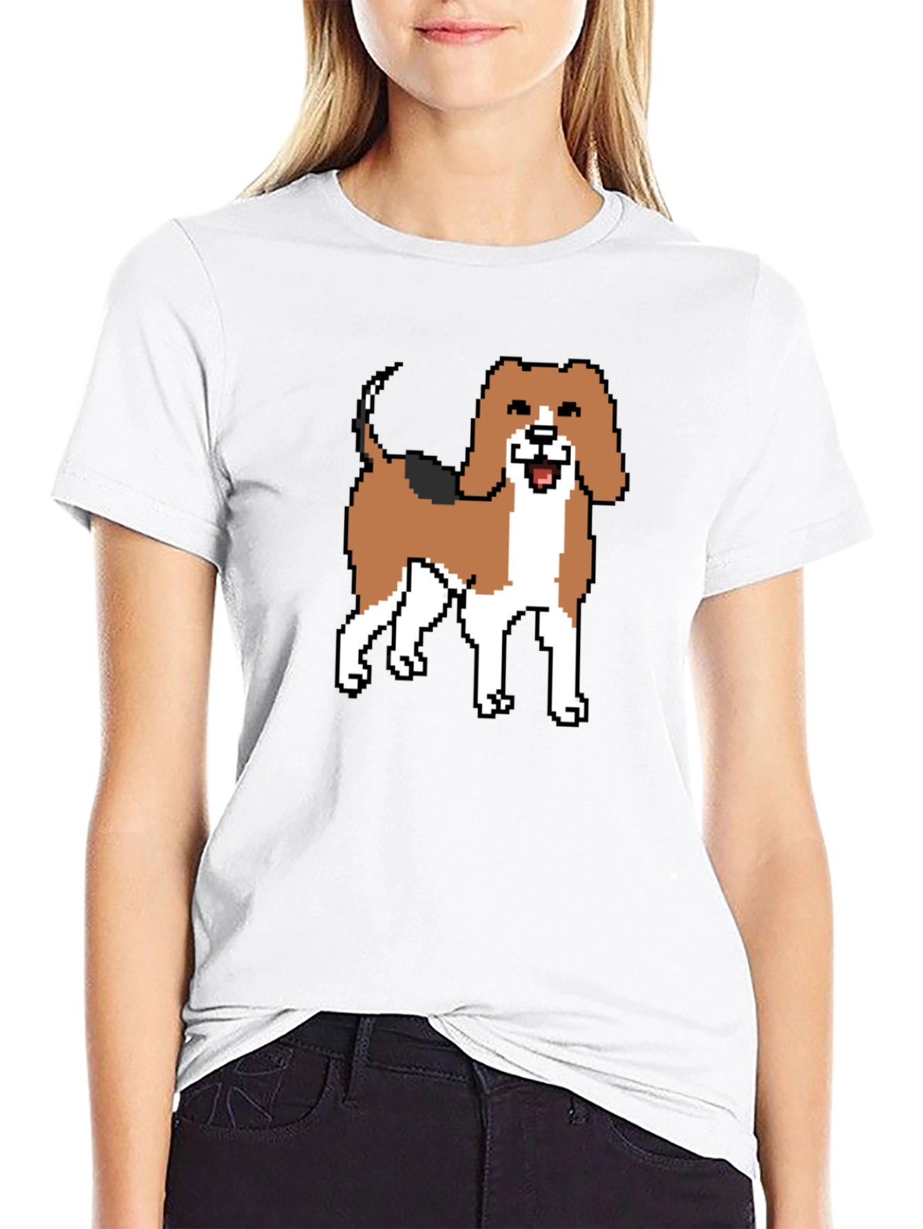 Pixel Art Beagle Dog Black T-Shirt