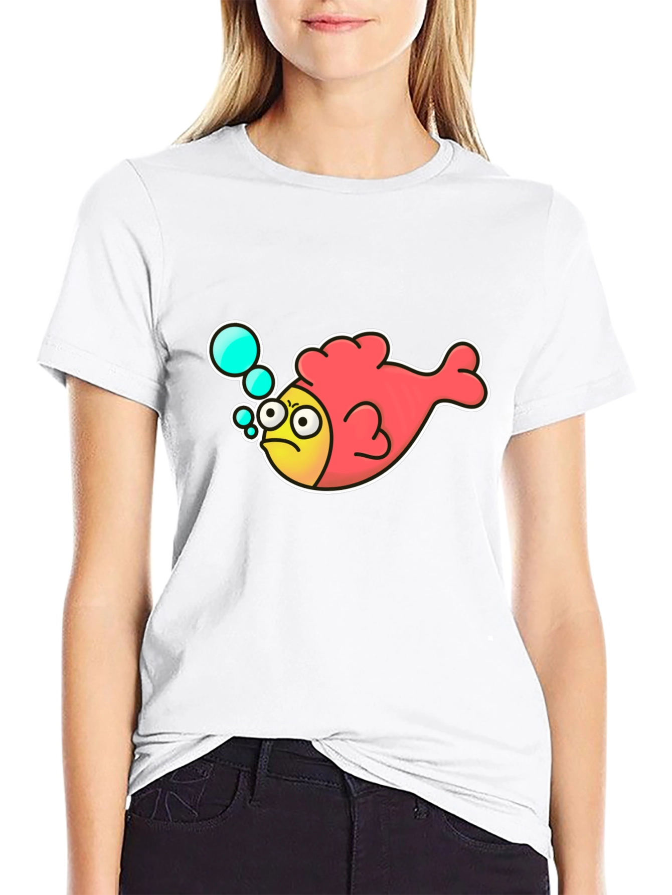 Funny Angry Fish Cartoon Black T-shirt