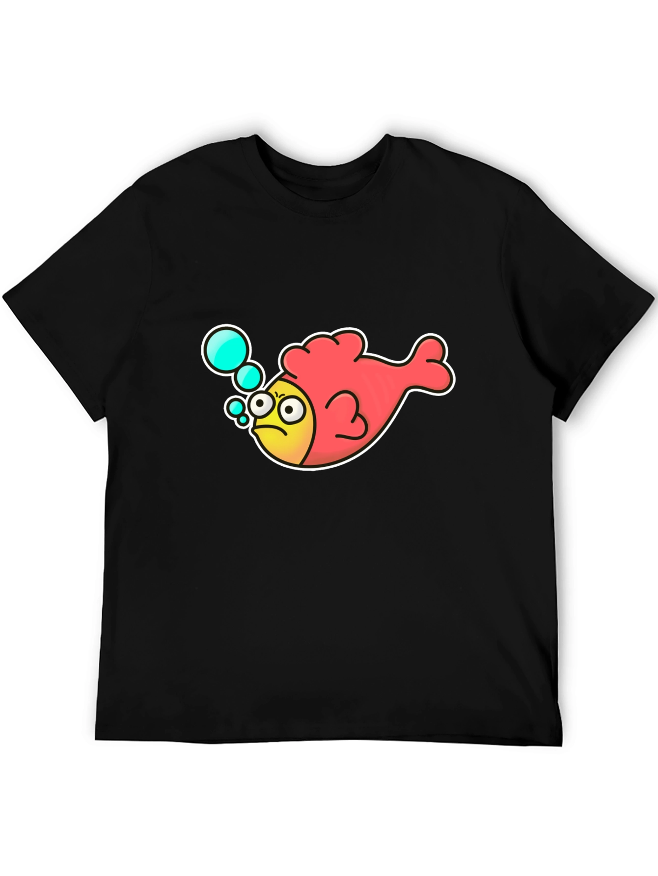 Funny Angry Fish Cartoon Black T-shirt