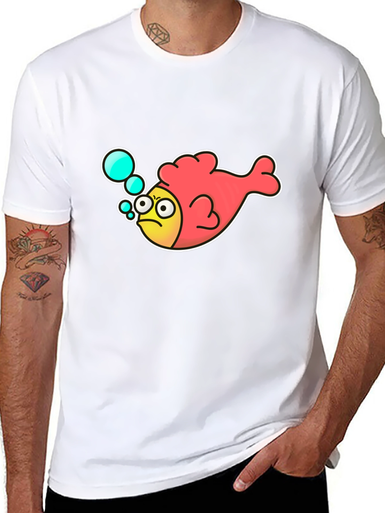 Funny Angry Fish Cartoon Black T-shirt
