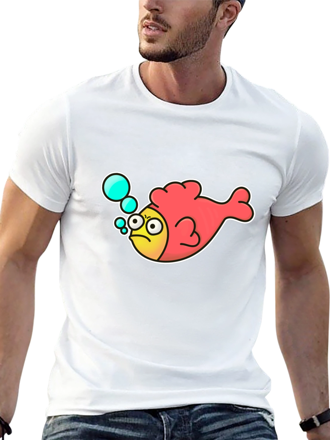 Funny Angry Fish Cartoon Black T-shirt