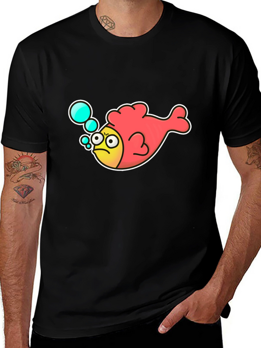 Funny Angry Fish Cartoon Black T-shirt
