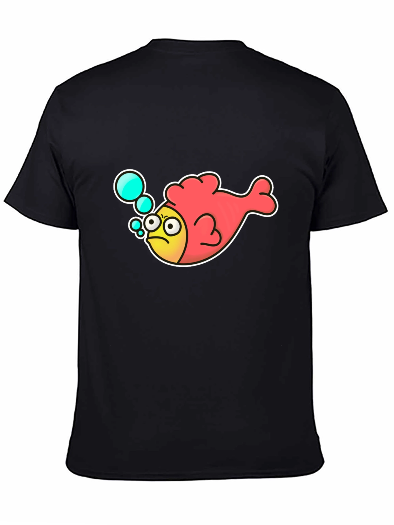 Funny Angry Fish Cartoon Black T-shirt