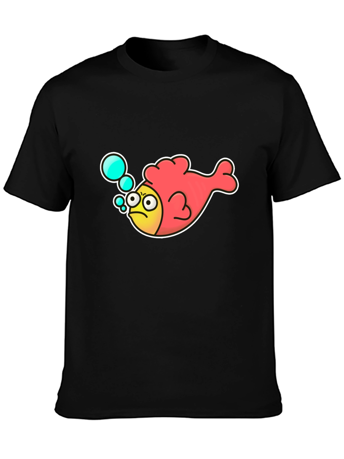 Funny Angry Fish Cartoon Black T-shirt